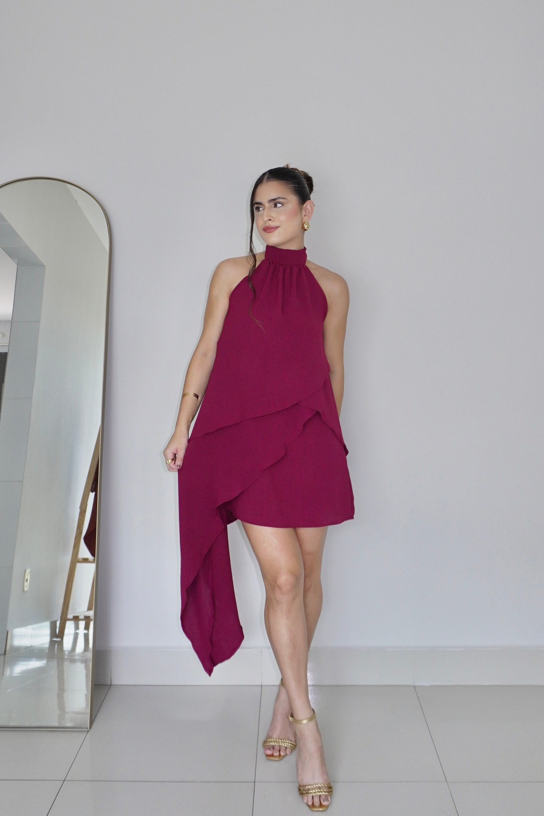 VESTIDO SOL MARSALA - Curto com babados