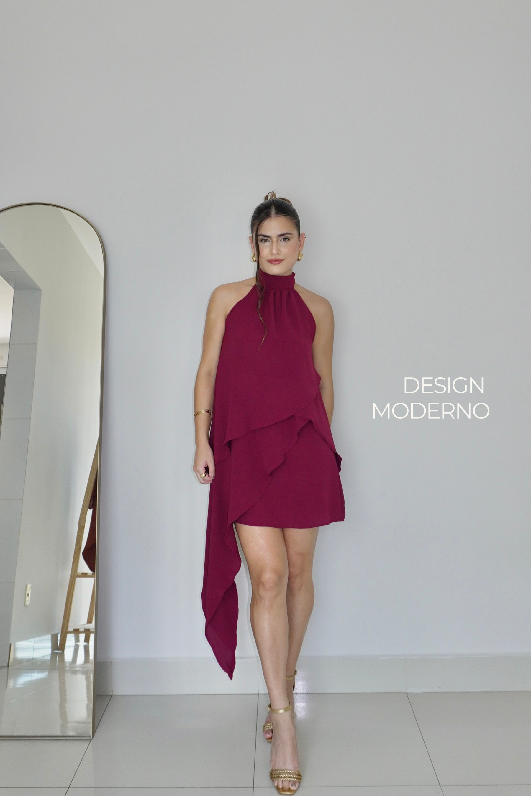 VESTIDO SOL MARSALA - Curto com babados