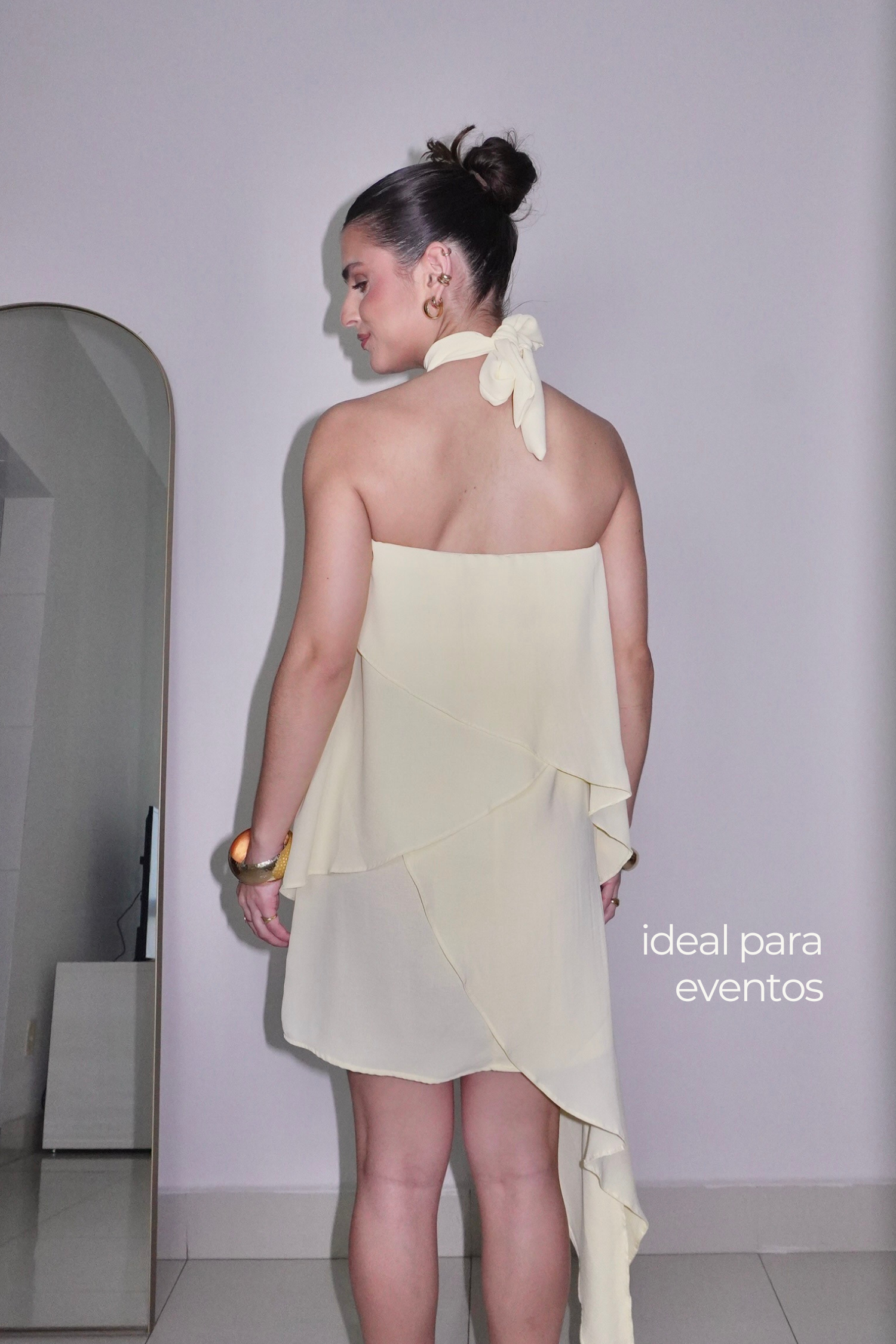 VESTIDO SOL AMARELO MANTEIGA - Curto com babados