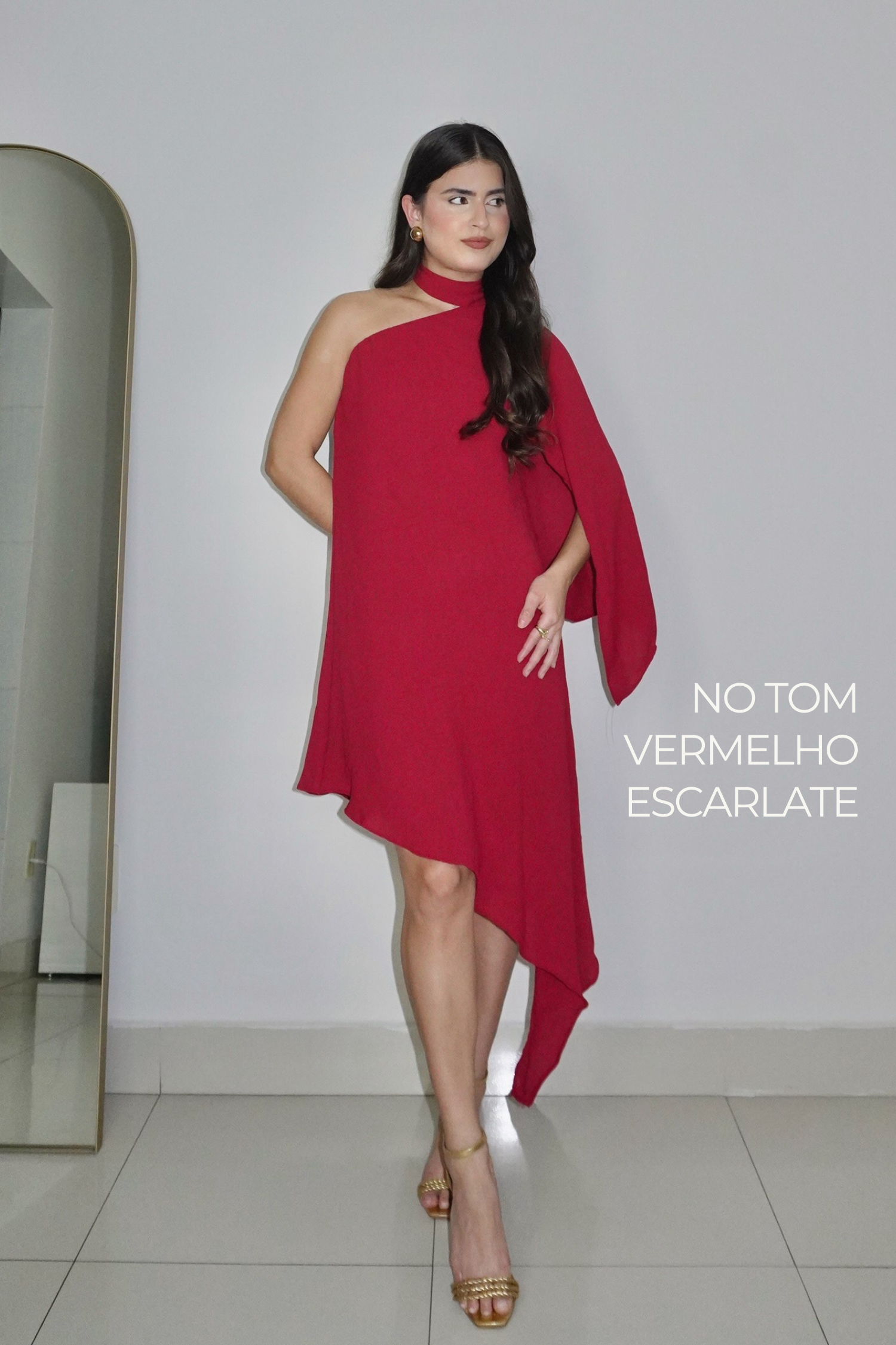 VESTIDO HELENA VERMELHO ESCARLATE - Curto assimétrico