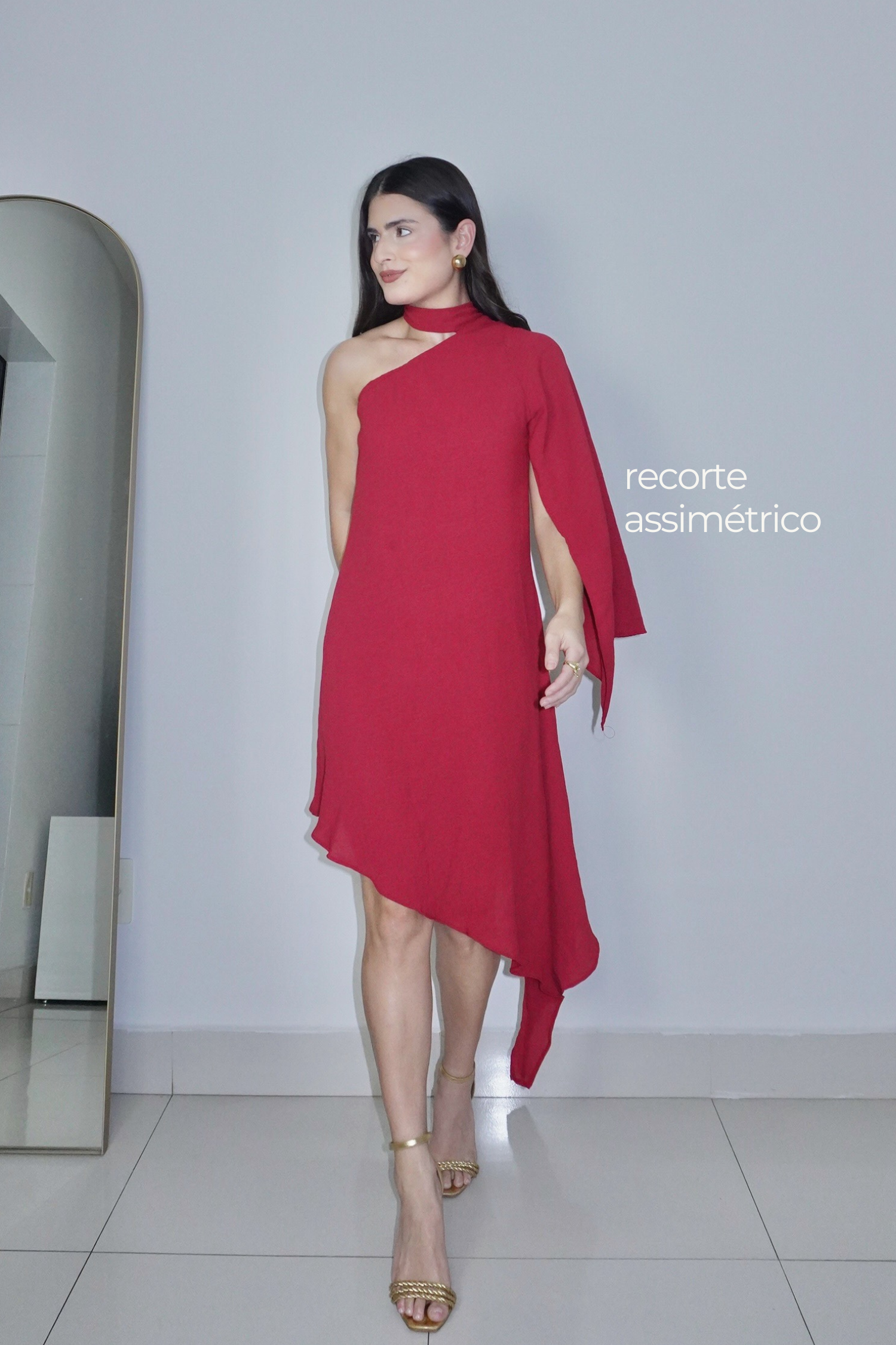 VESTIDO HELENA VERMELHO ESCARLATE - Curto assimétrico