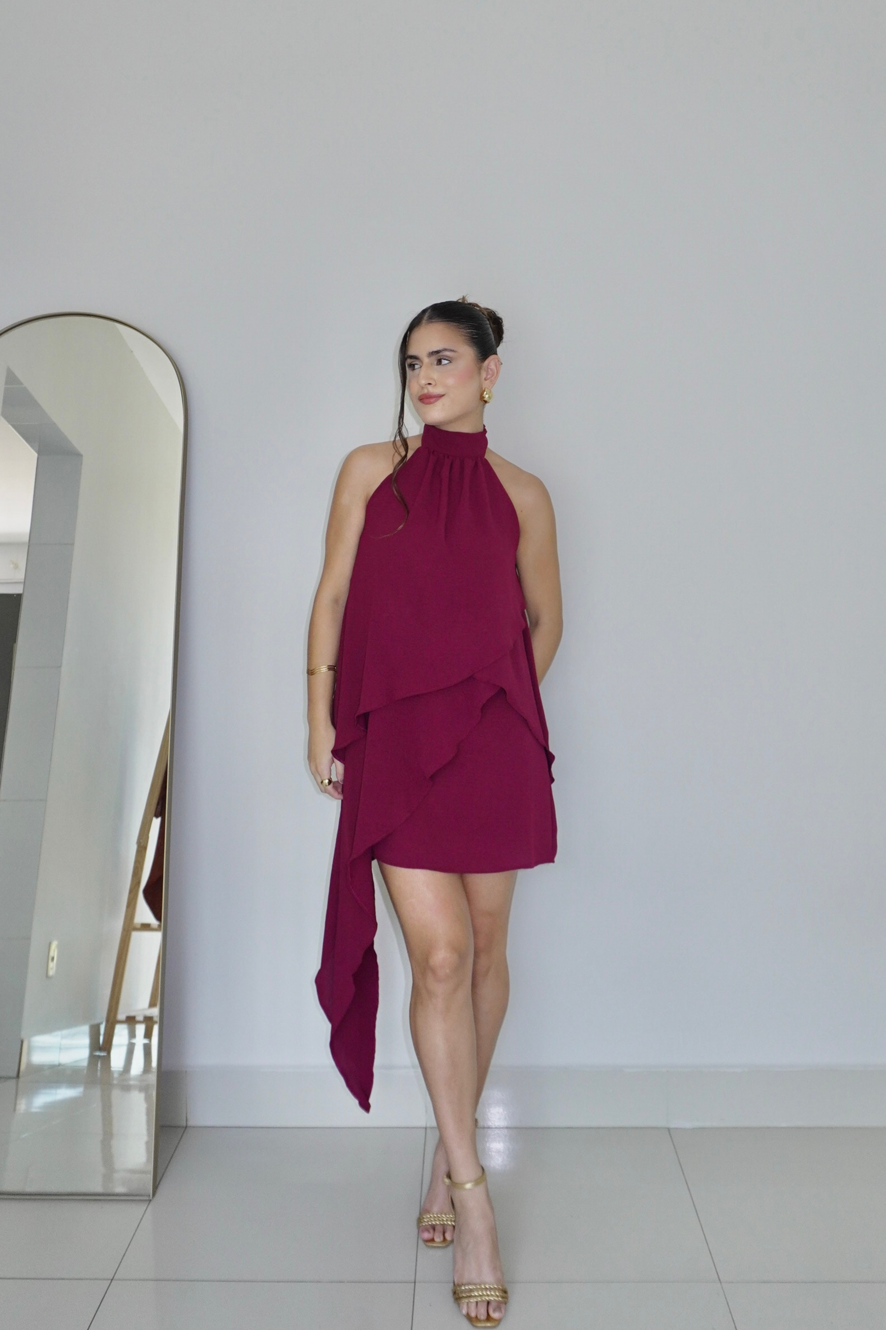VESTIDO SOL MARSALA - Curto com babados