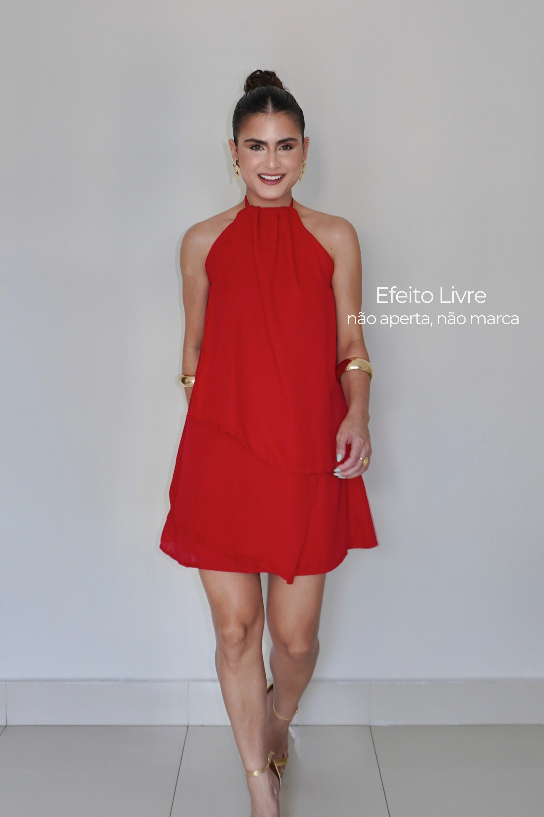 VESTIDO QUARTZO VERMELHO - Efeito Livre, curto com camadas