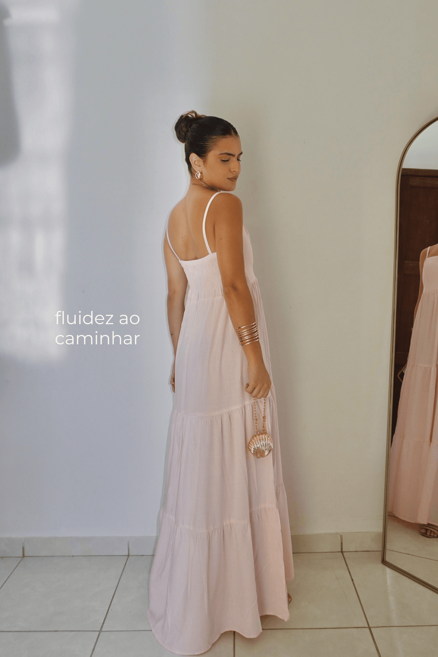 VESTIDO AURORA ROSA BEBÊ - Longo boho chic