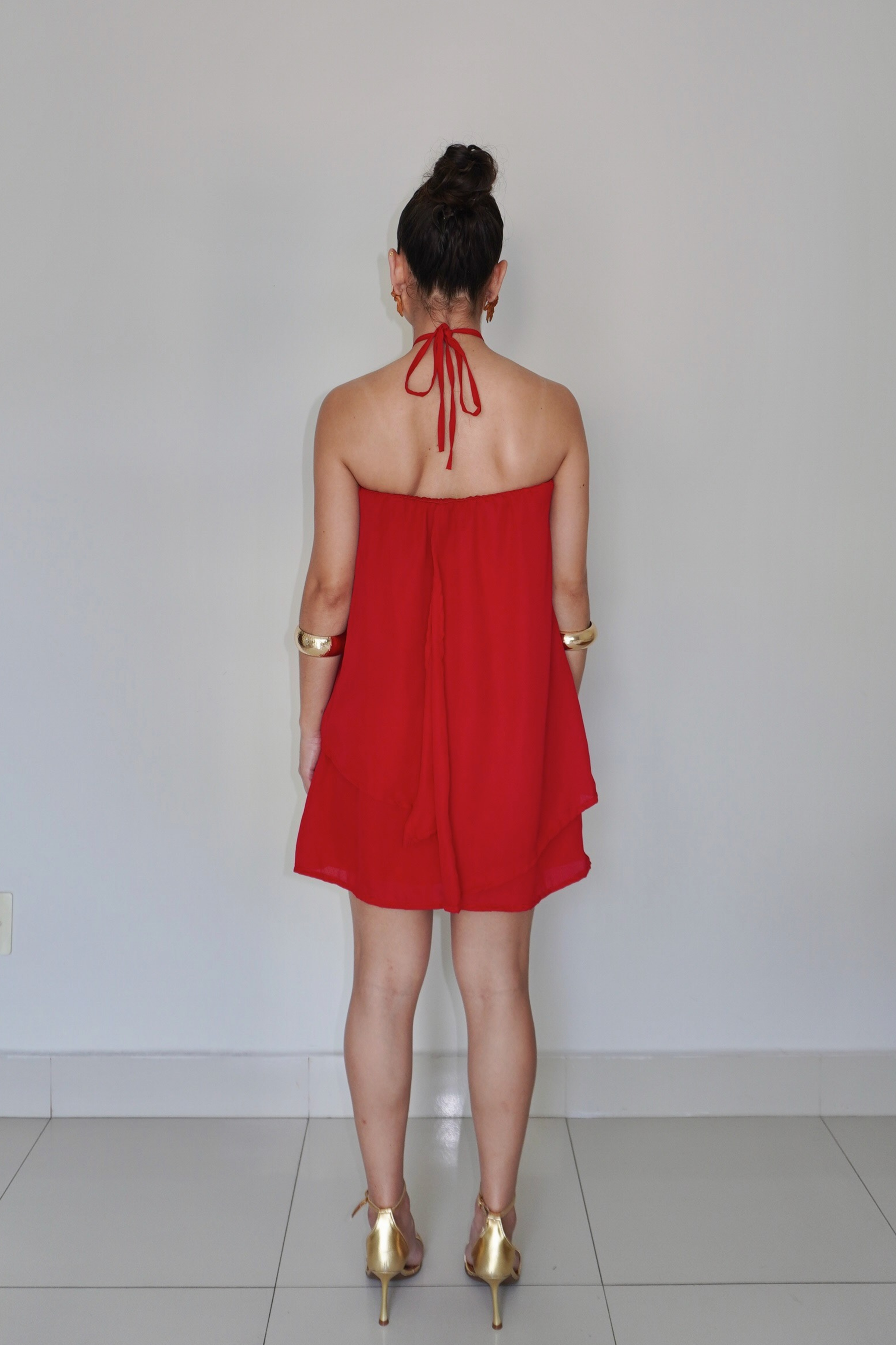 VESTIDO QUARTZO VERMELHO - Efeito Livre, curto com camadas