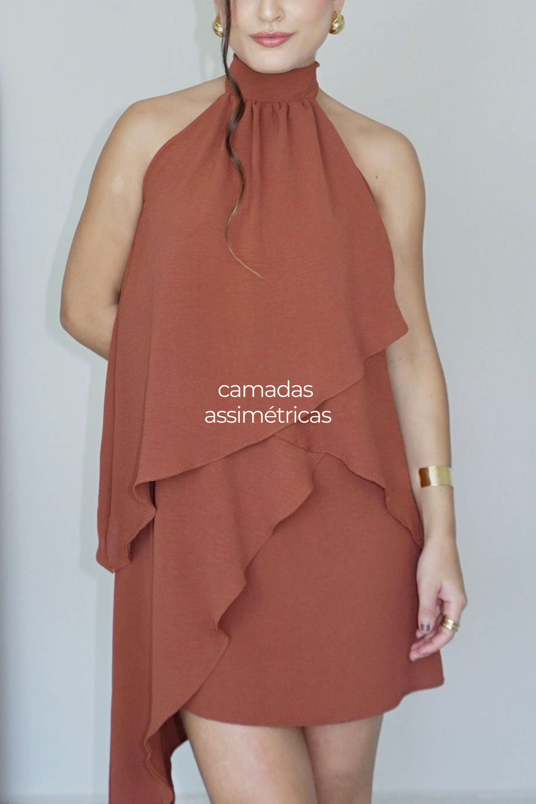VESTIDO SOL MARROM CARAMELO - Curto com babados