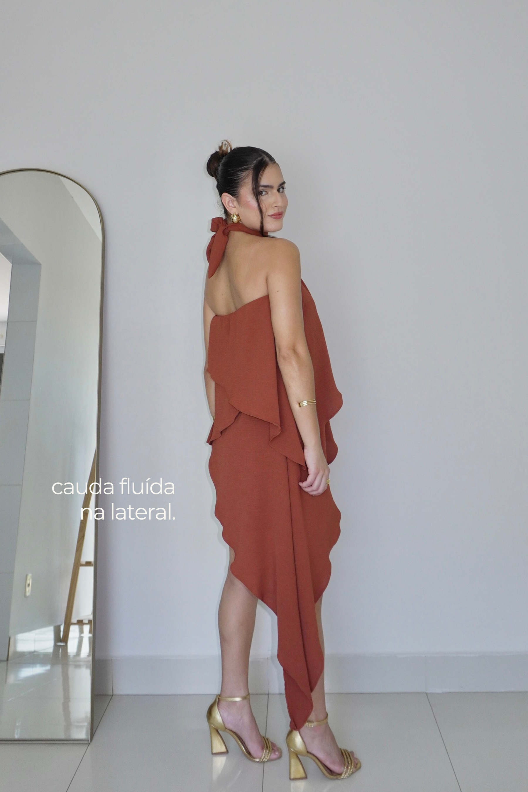VESTIDO SOL MARROM CARAMELO - Curto com babados