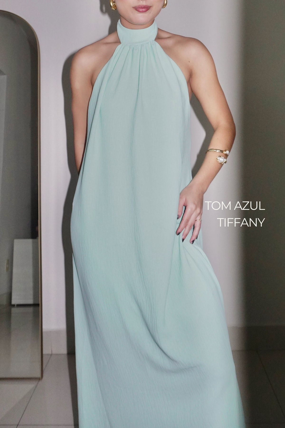 VESTIDO JADE AZUL TIFFANY - Longo com decote nas costas