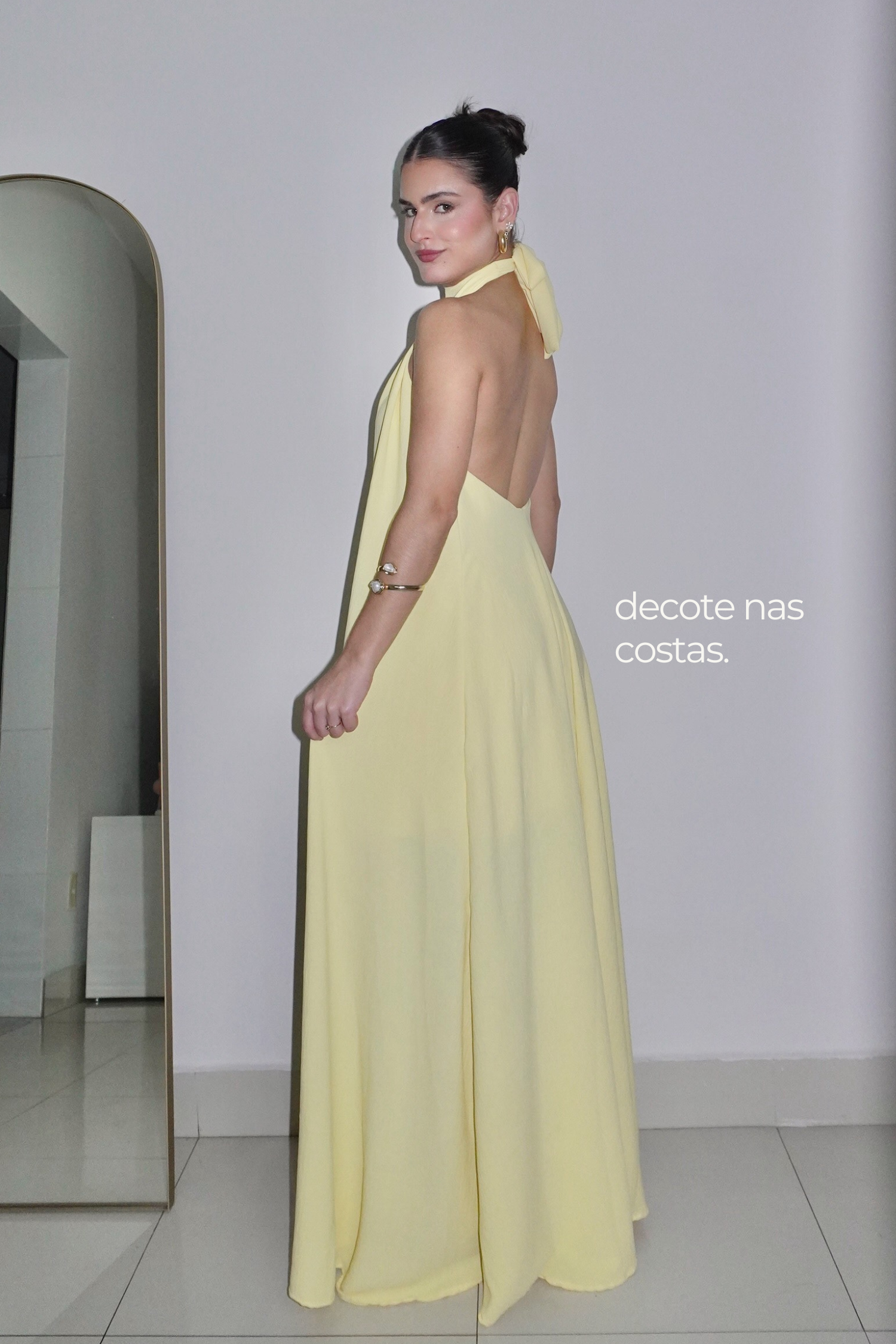 VESTIDO JADE AMARELO MANTEIGA - Longo com decote nas costas