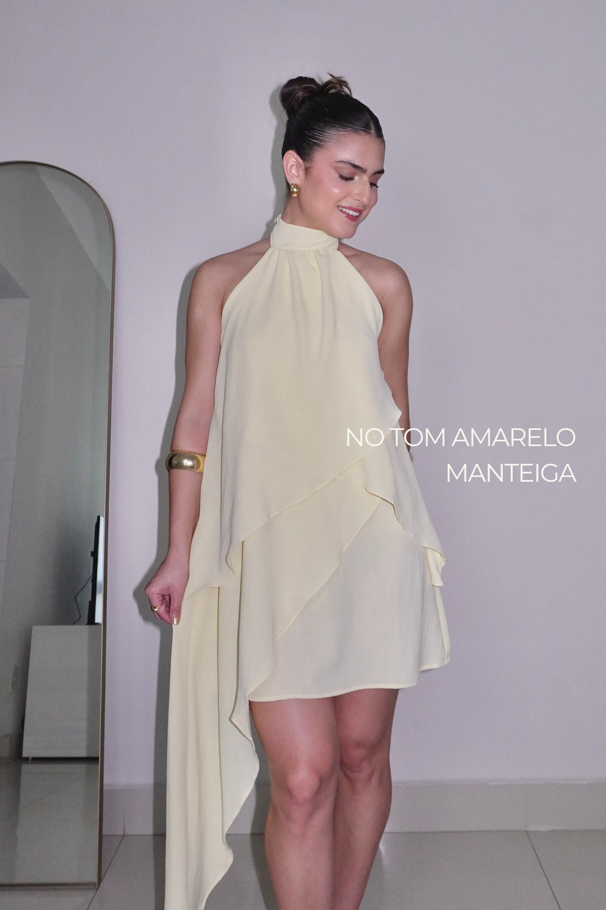 VESTIDO SOL AMARELO MANTEIGA - Curto com babados