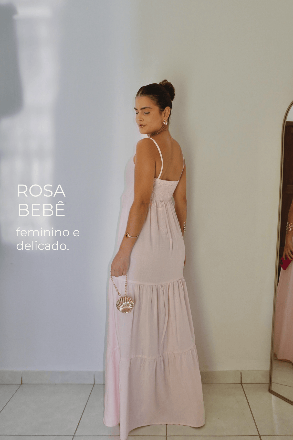 VESTIDO AURORA ROSA BEBÊ - Longo boho chic