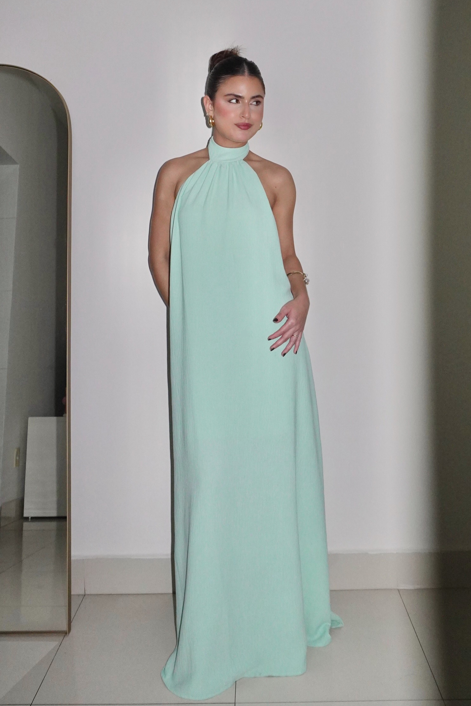 VESTIDO JADE AZUL TIFFANY - Longo com decote nas costas