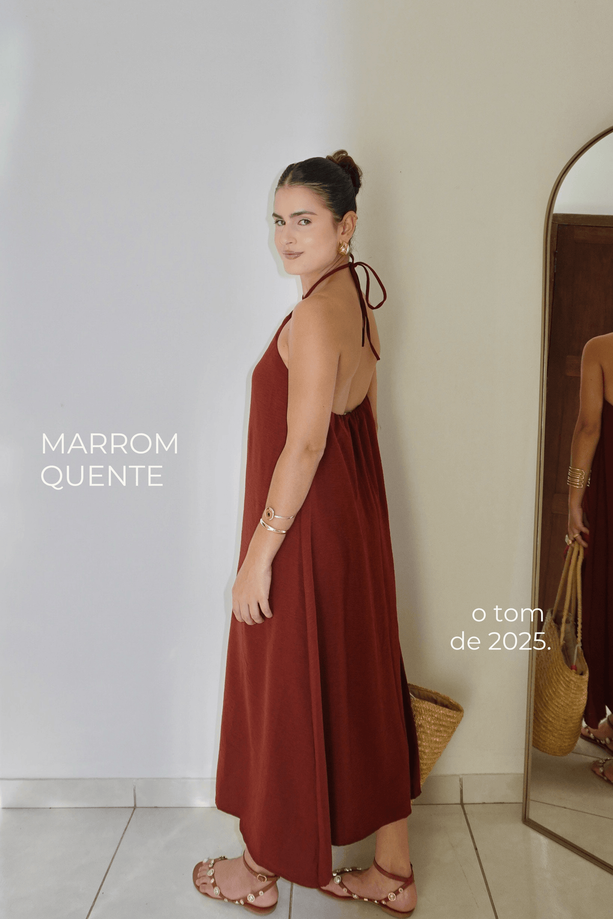 VESTIDO CLÉO MARROM QUENTE - Midi com caimento reto