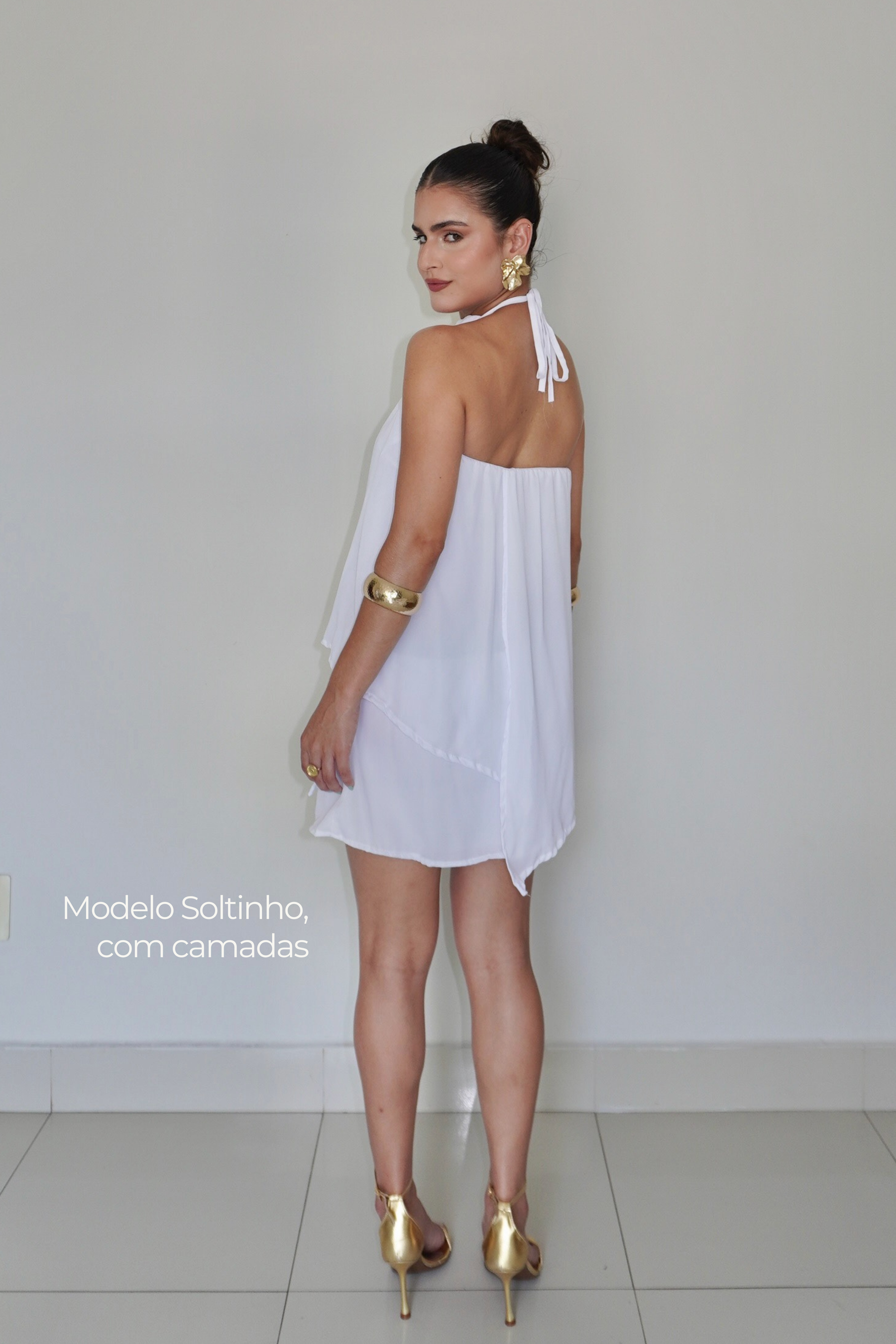 VESTIDO QUARTZO BRANCO - Efeito Livre, curto com camadas