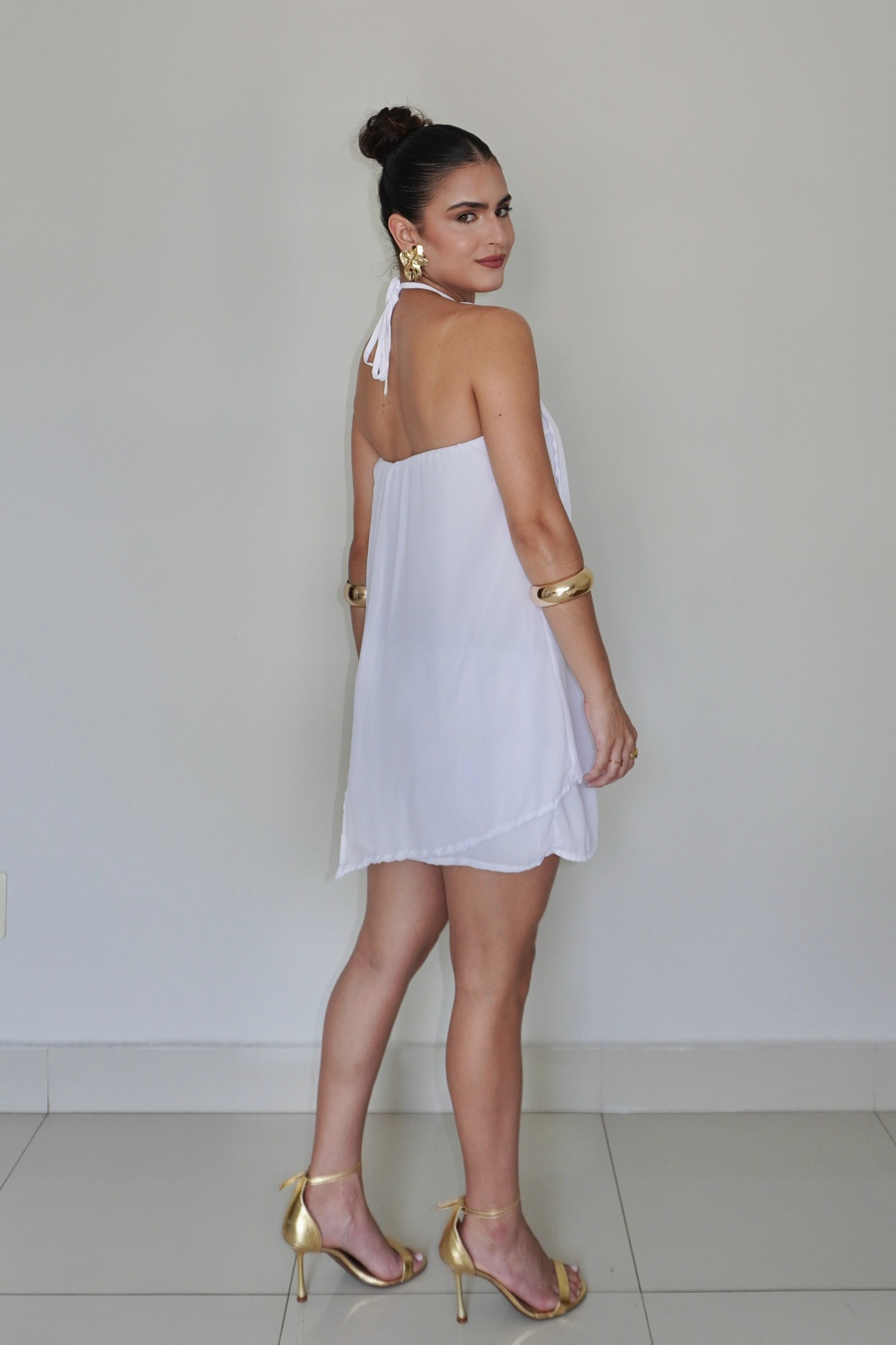 VESTIDO QUARTZO BRANCO - Efeito Livre, curto com camadas
