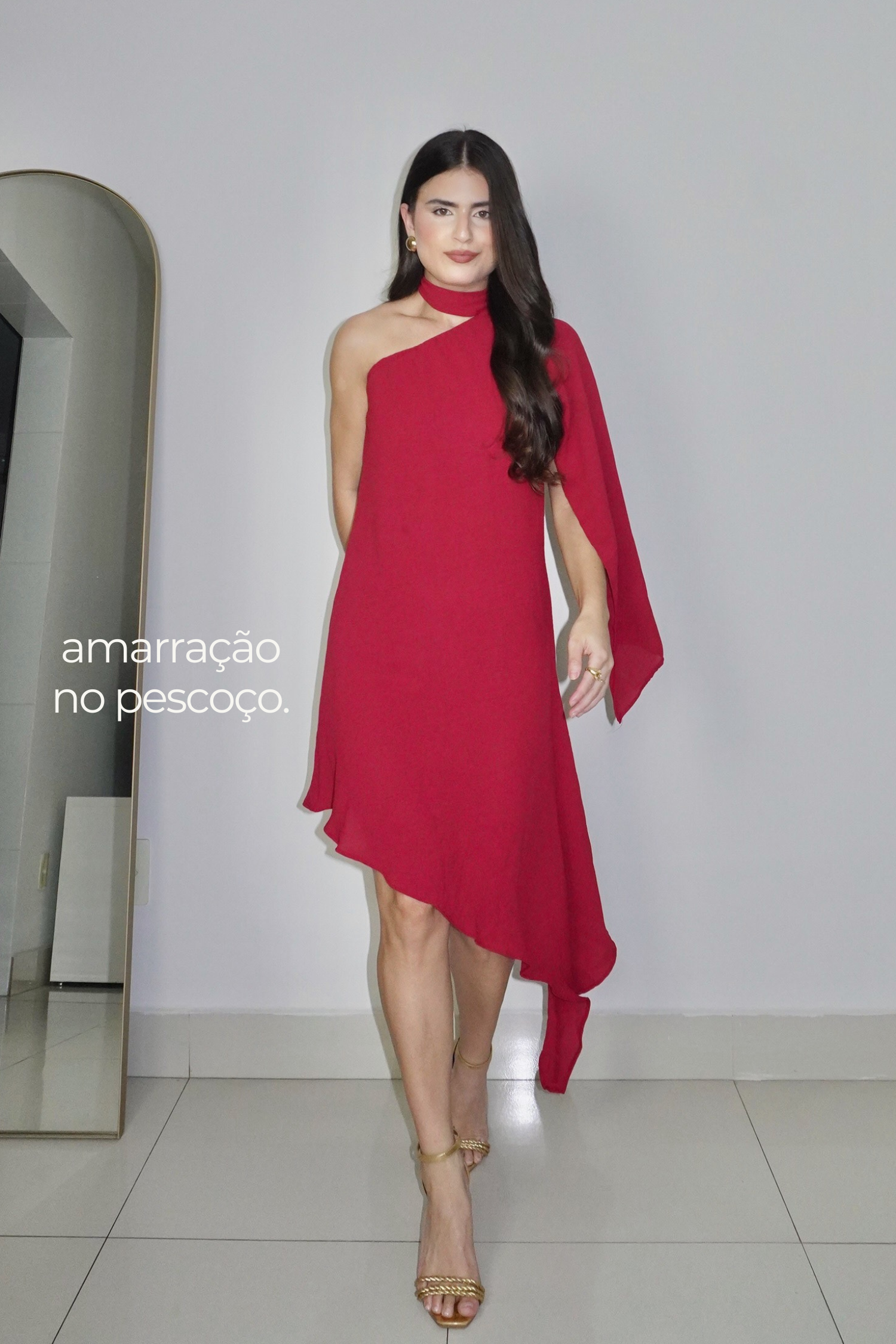 VESTIDO HELENA VERMELHO ESCARLATE - Curto assimétrico