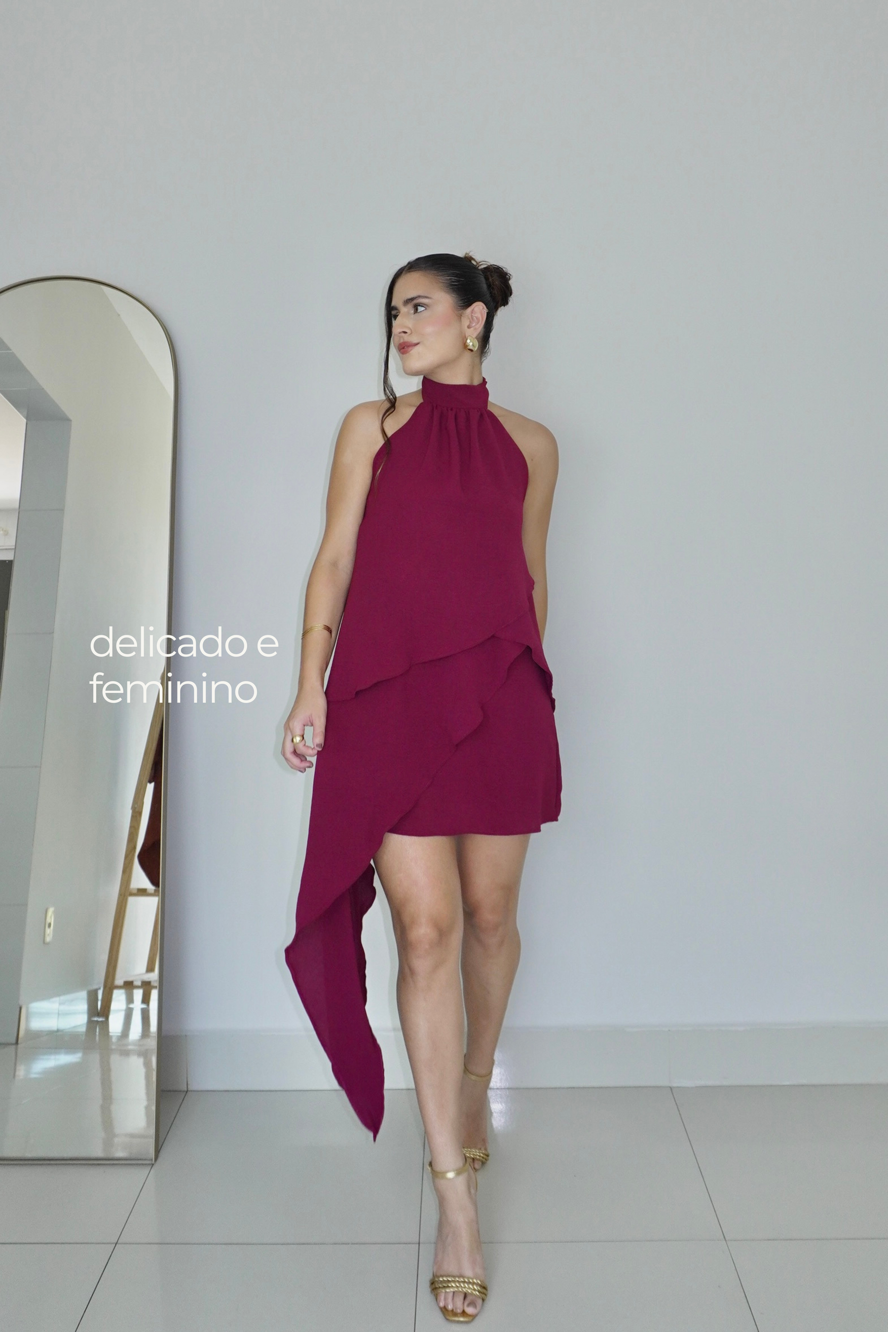 VESTIDO SOL MARSALA - Curto com babados