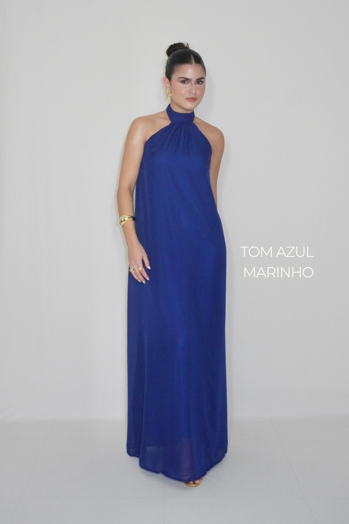 VESTIDO JADE AZUL MARINHO - Longo fluido com decote nas costas