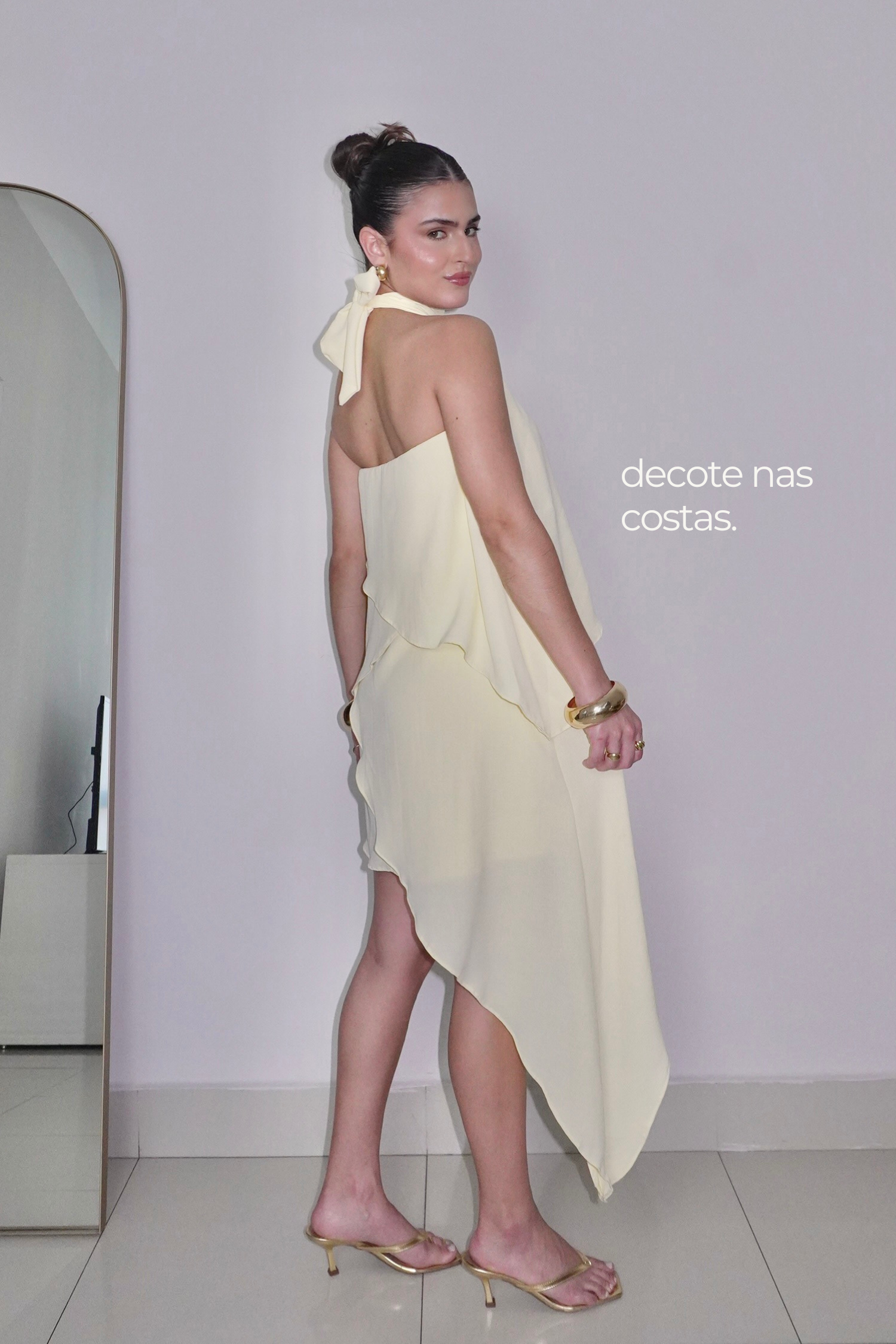 VESTIDO SOL AMARELO MANTEIGA - Curto com babados