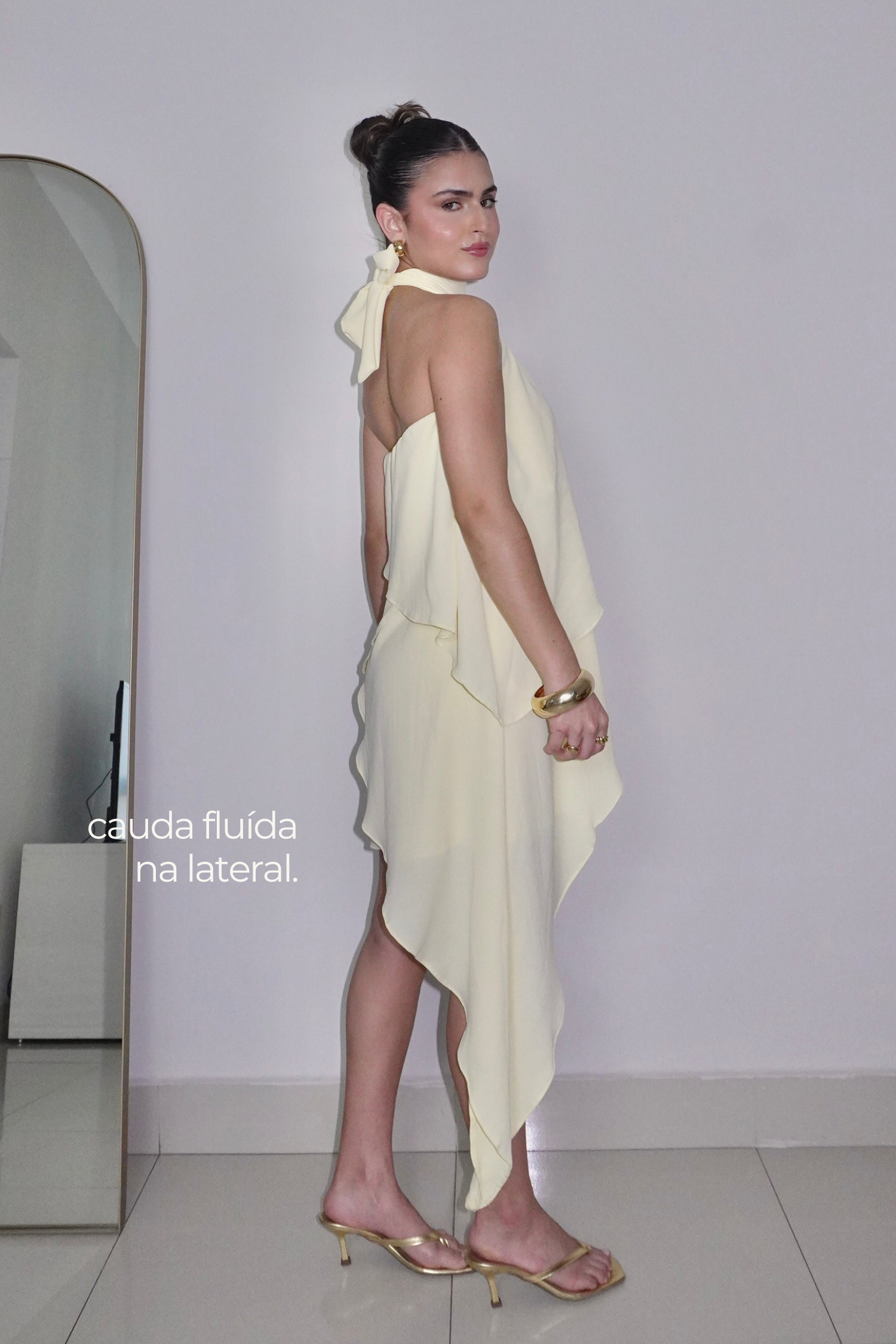 VESTIDO SOL AMARELO MANTEIGA - Curto com babados
