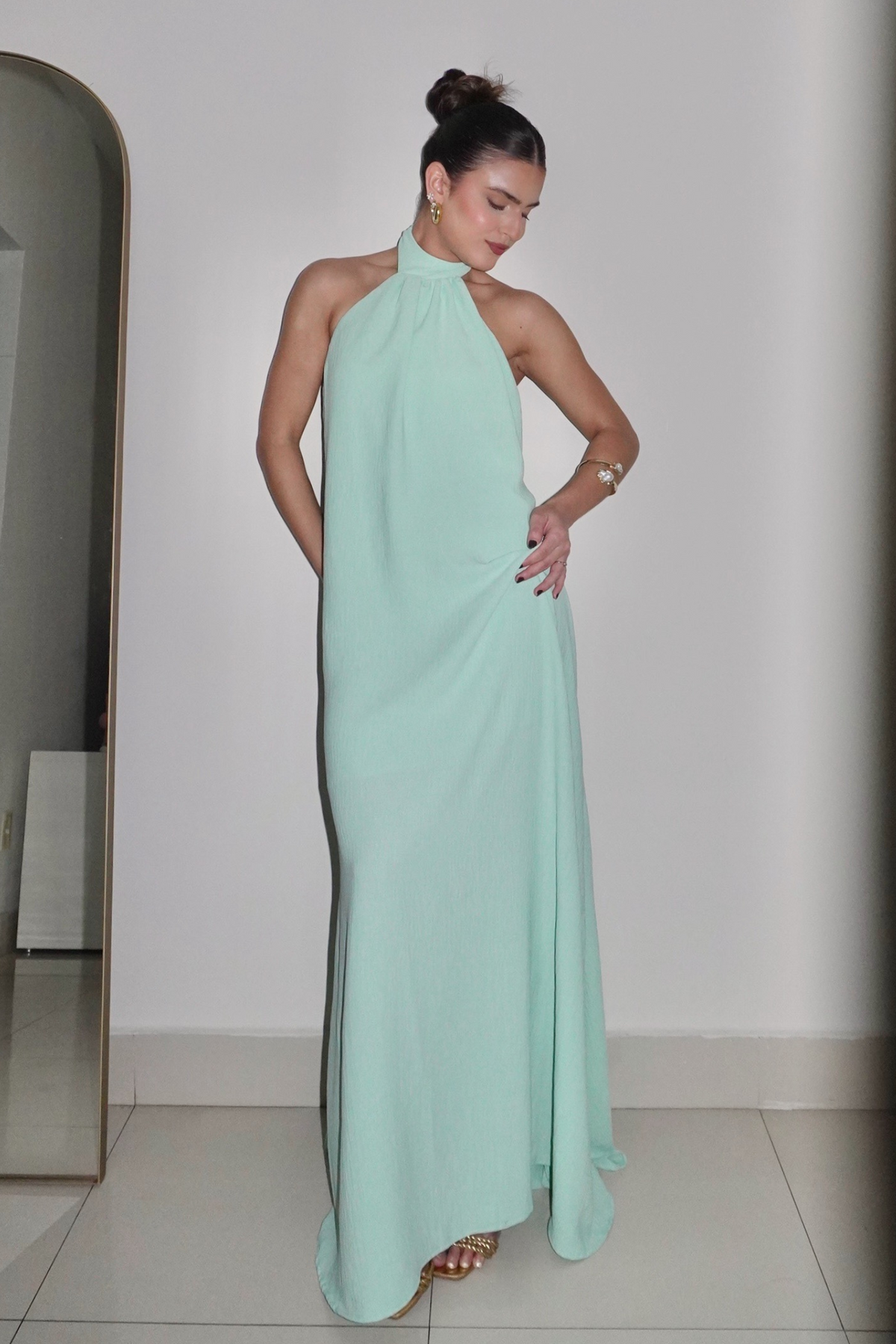 VESTIDO JADE AZUL TIFFANY - Longo com decote nas costas