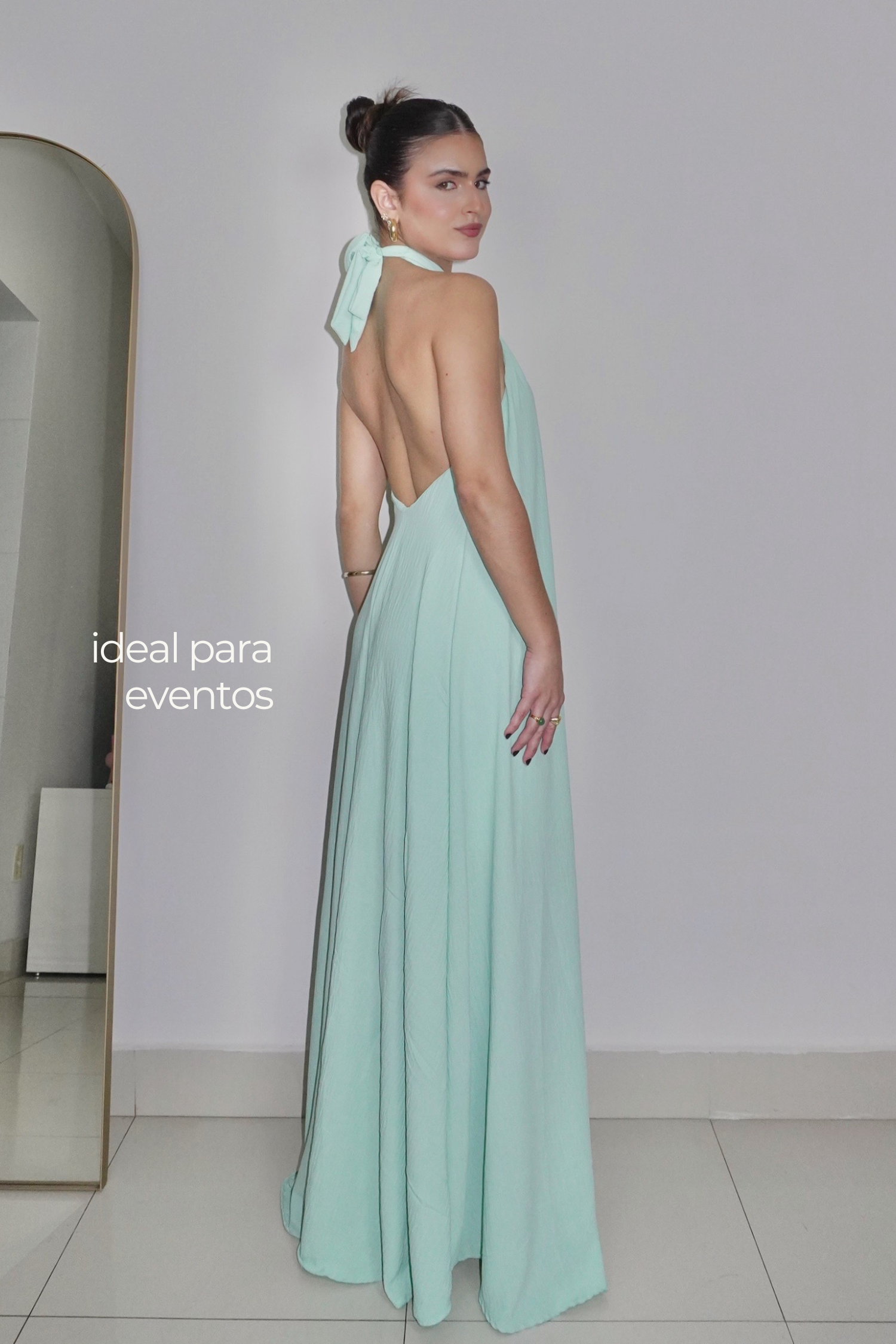 VESTIDO JADE AZUL TIFFANY - Longo com decote nas costas