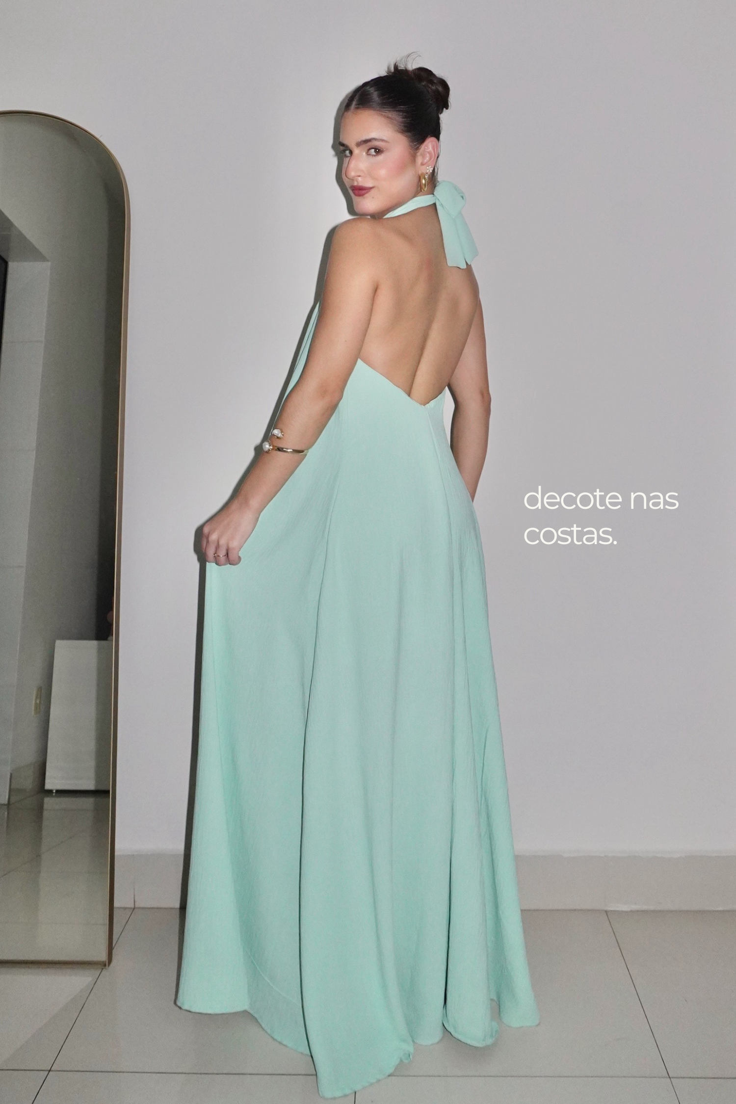 VESTIDO JADE AZUL TIFFANY - Longo com decote nas costas