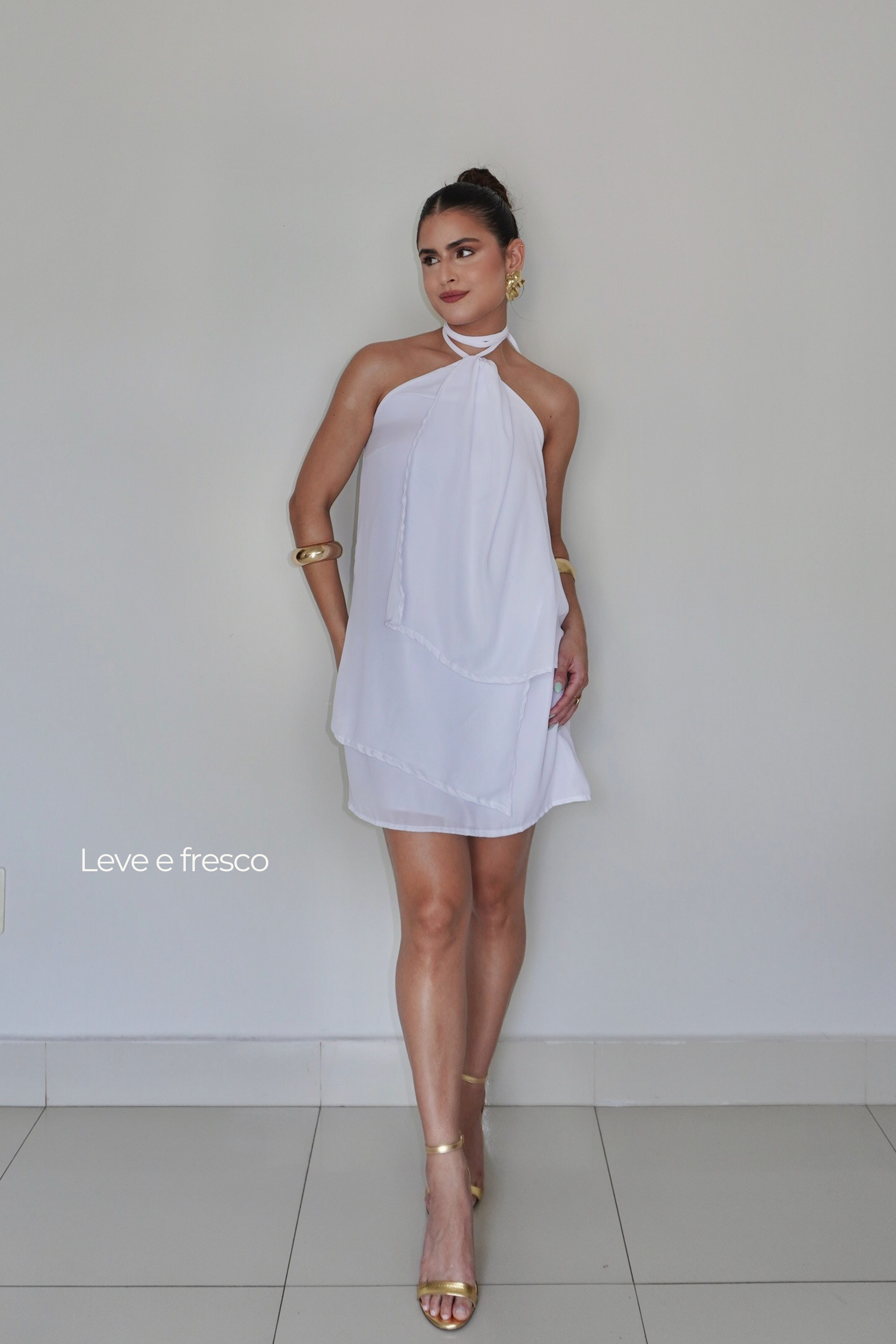 VESTIDO QUARTZO BRANCO - Efeito Livre, curto com camadas