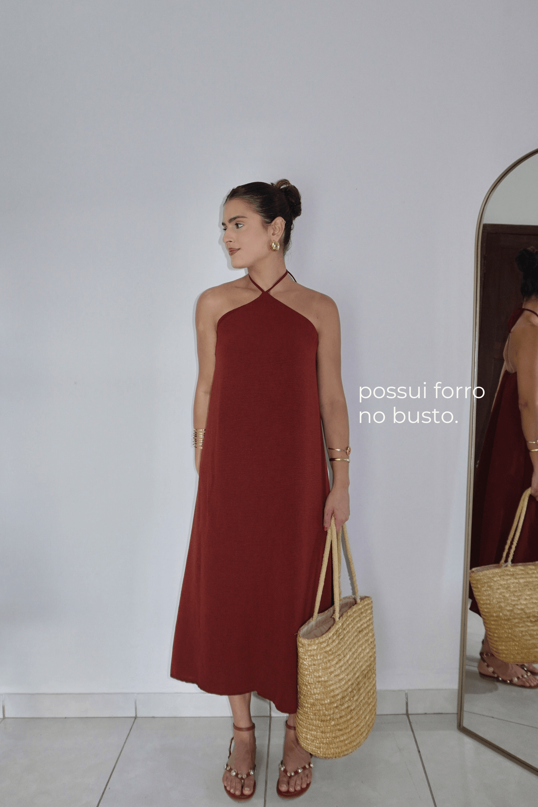 VESTIDO CLÉO MARROM QUENTE - Midi com caimento reto