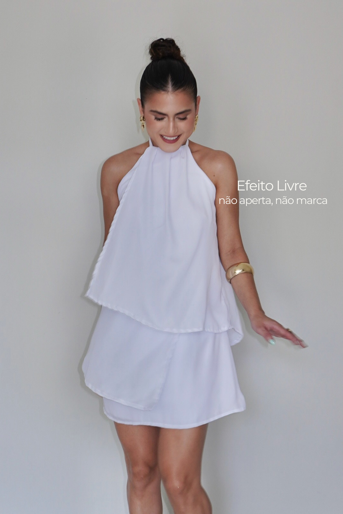 VESTIDO QUARTZO BRANCO - Efeito Livre, curto com camadas