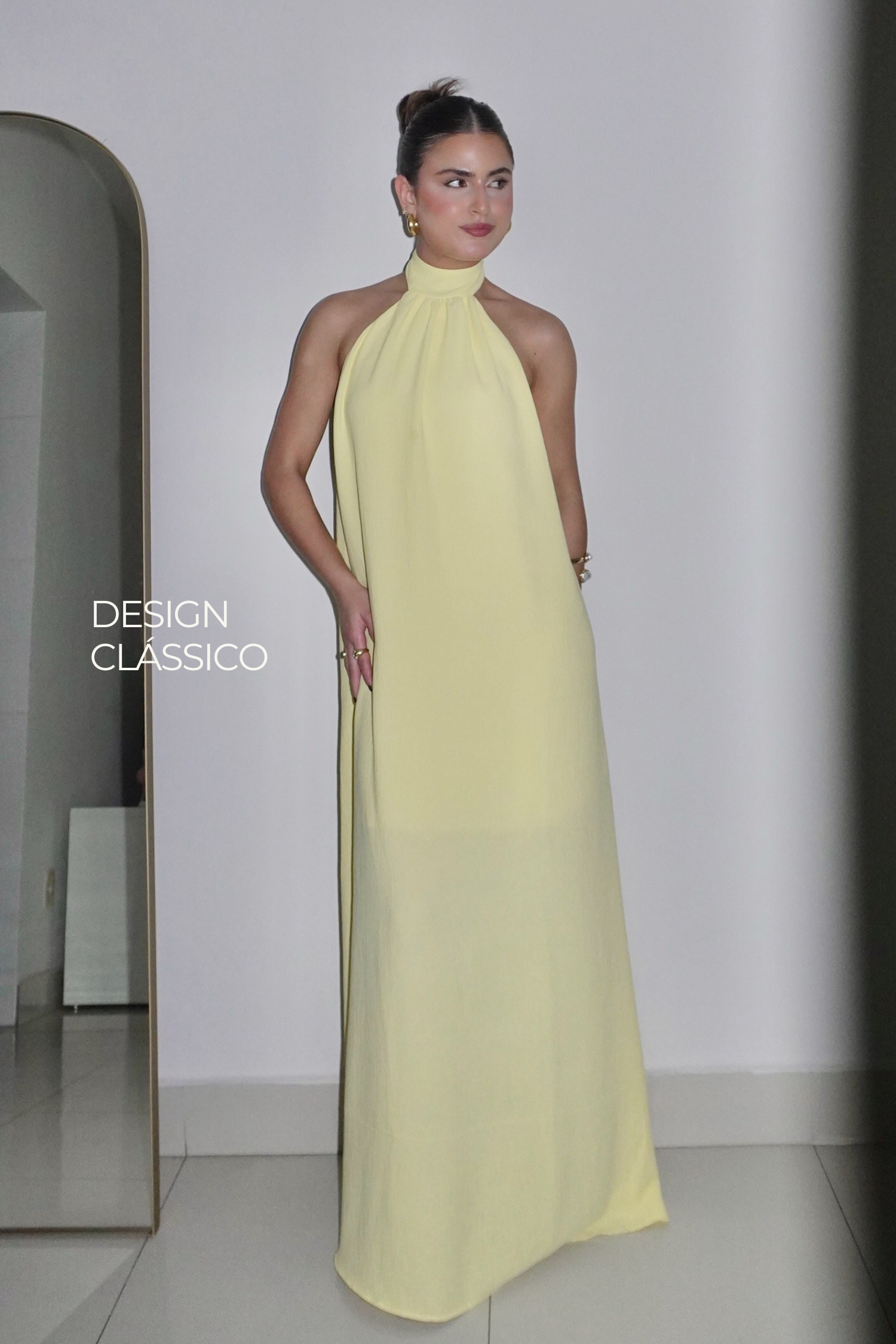 VESTIDO JADE AMARELO MANTEIGA - Longo com decote nas costas