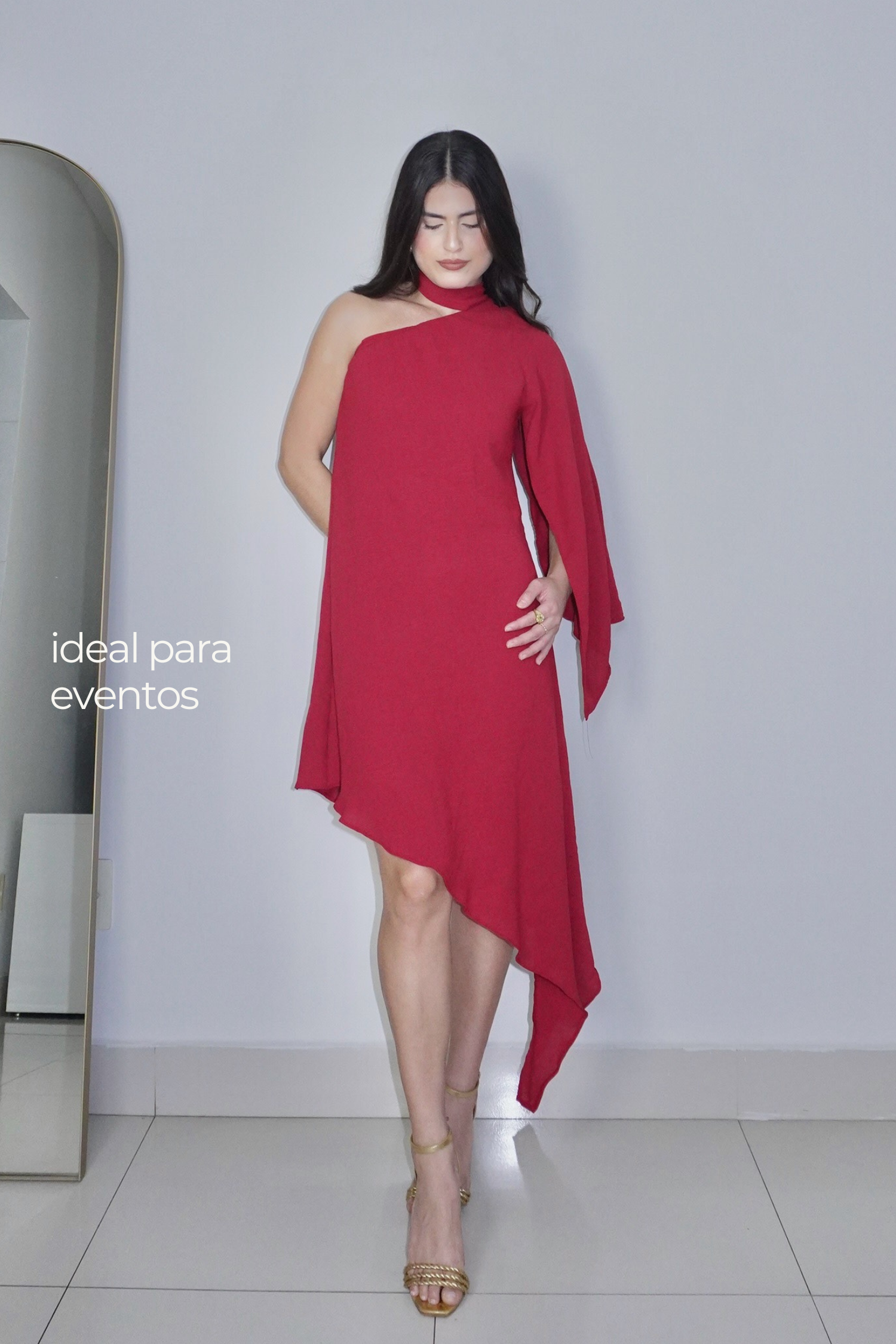 VESTIDO HELENA VERMELHO ESCARLATE - Curto assimétrico