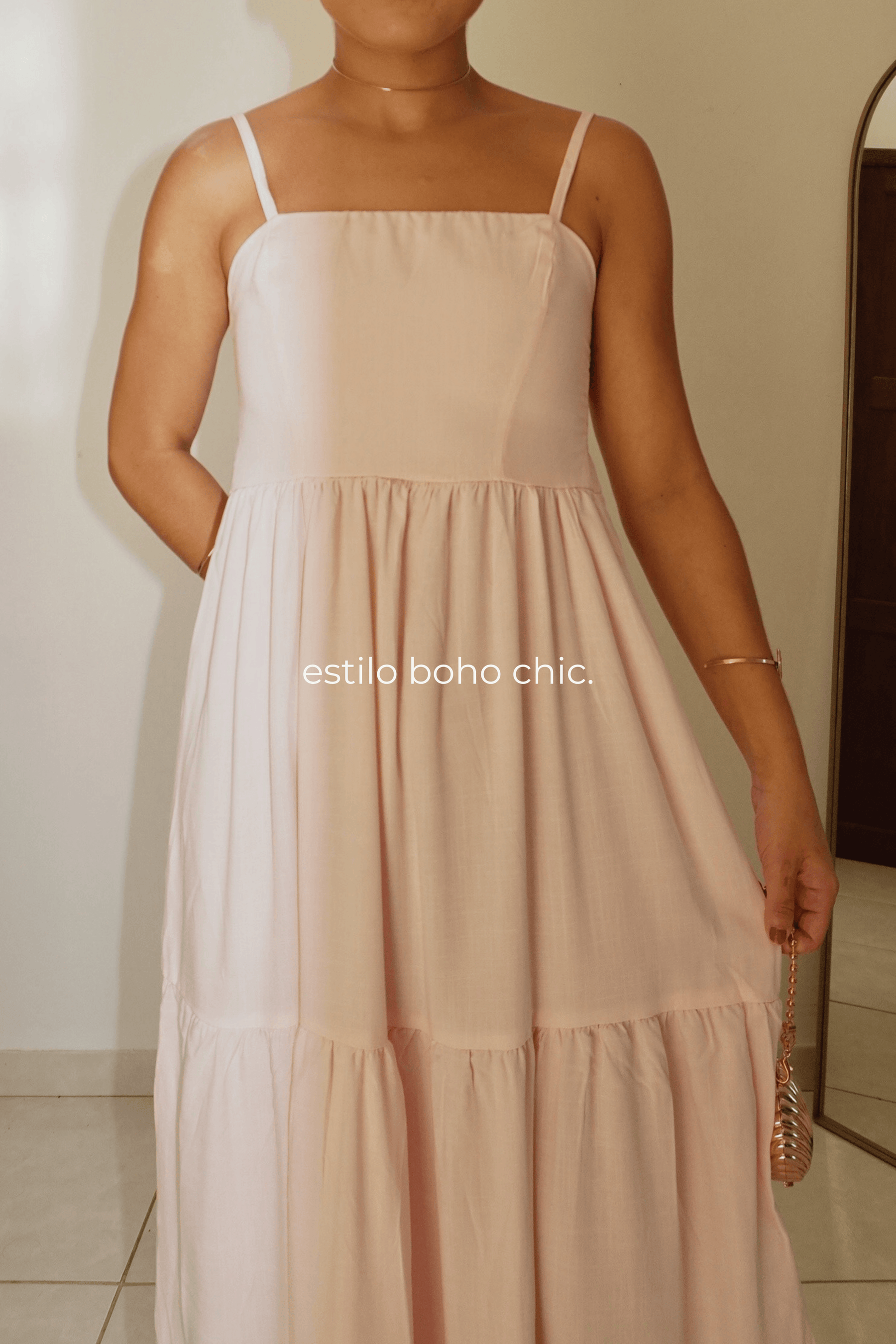 VESTIDO AURORA ROSA BEBÊ - Longo boho chic