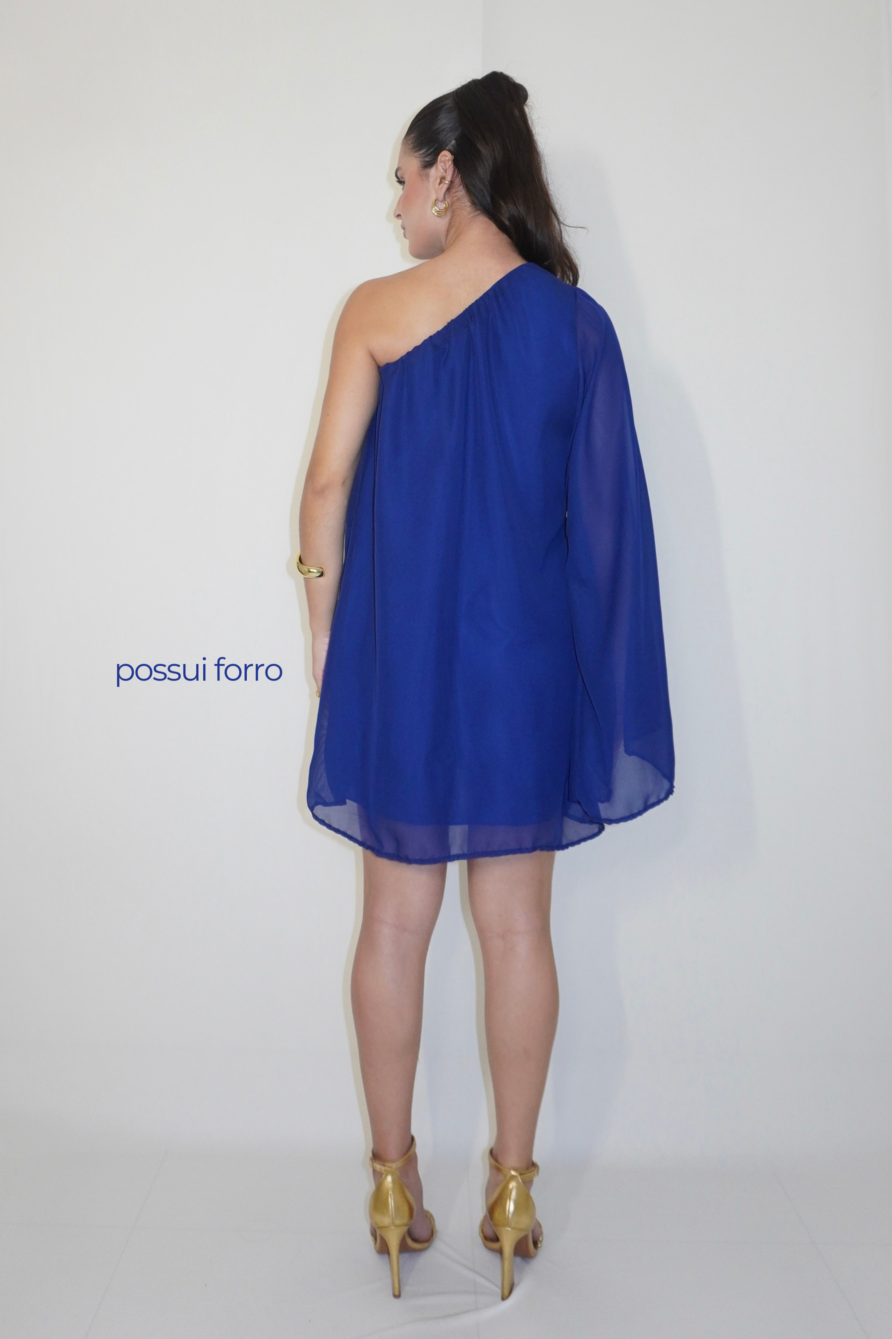 VESTIDO NINA AZUL MARINHO - Curto com manga única, efeito fluido