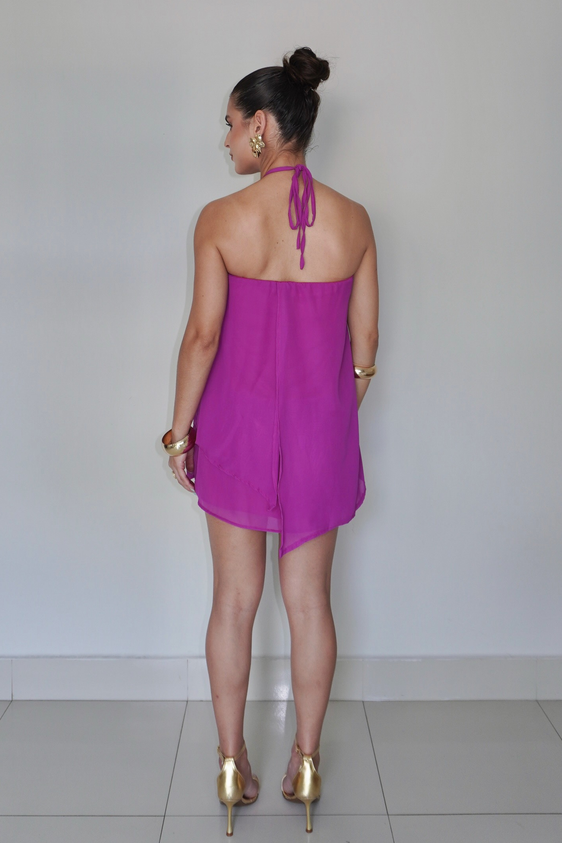 VESTIDO QUARTZO FÚCSIA - Efeito Livre, curto com camadas