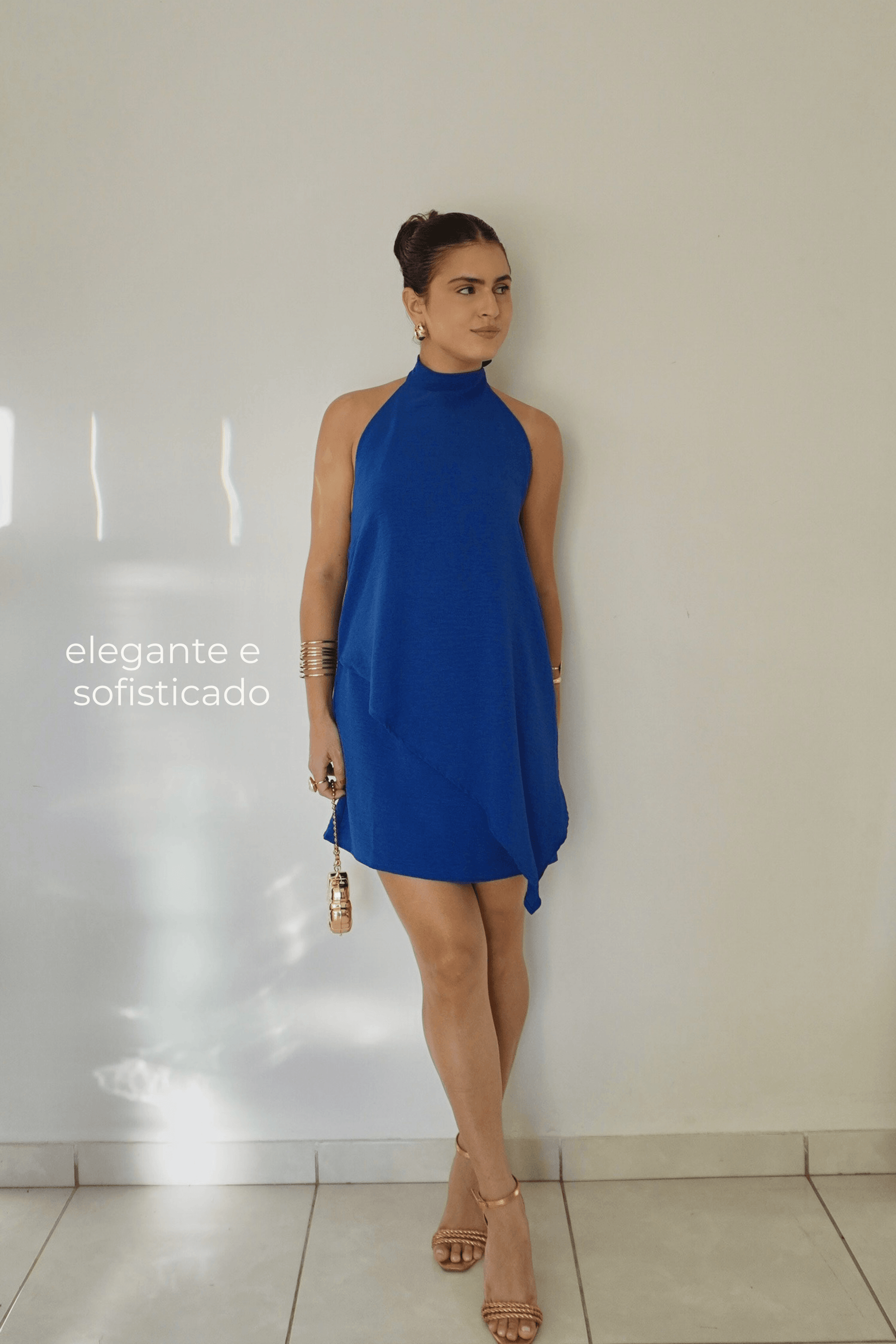 VESTIDO BRISA AZUL ROYAL - Curto com decote nas costas