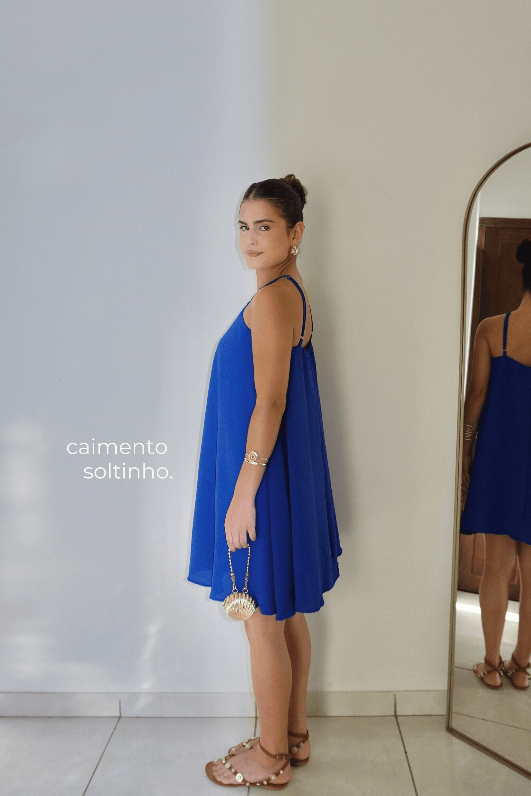 VESTIDO CELESTE AZUL ROYAL - Curto com alça regulável