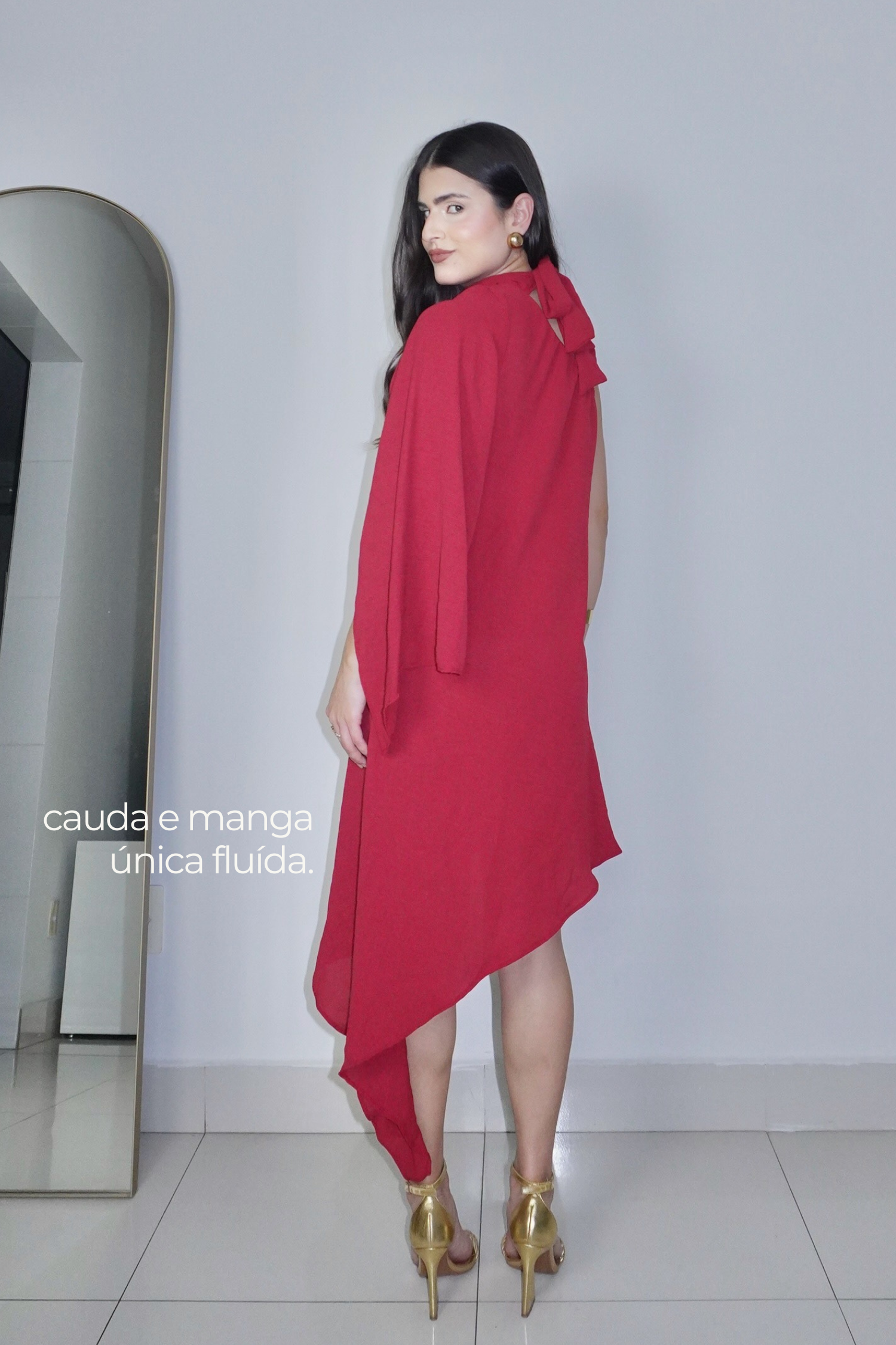 VESTIDO HELENA VERMELHO ESCARLATE - Curto assimétrico