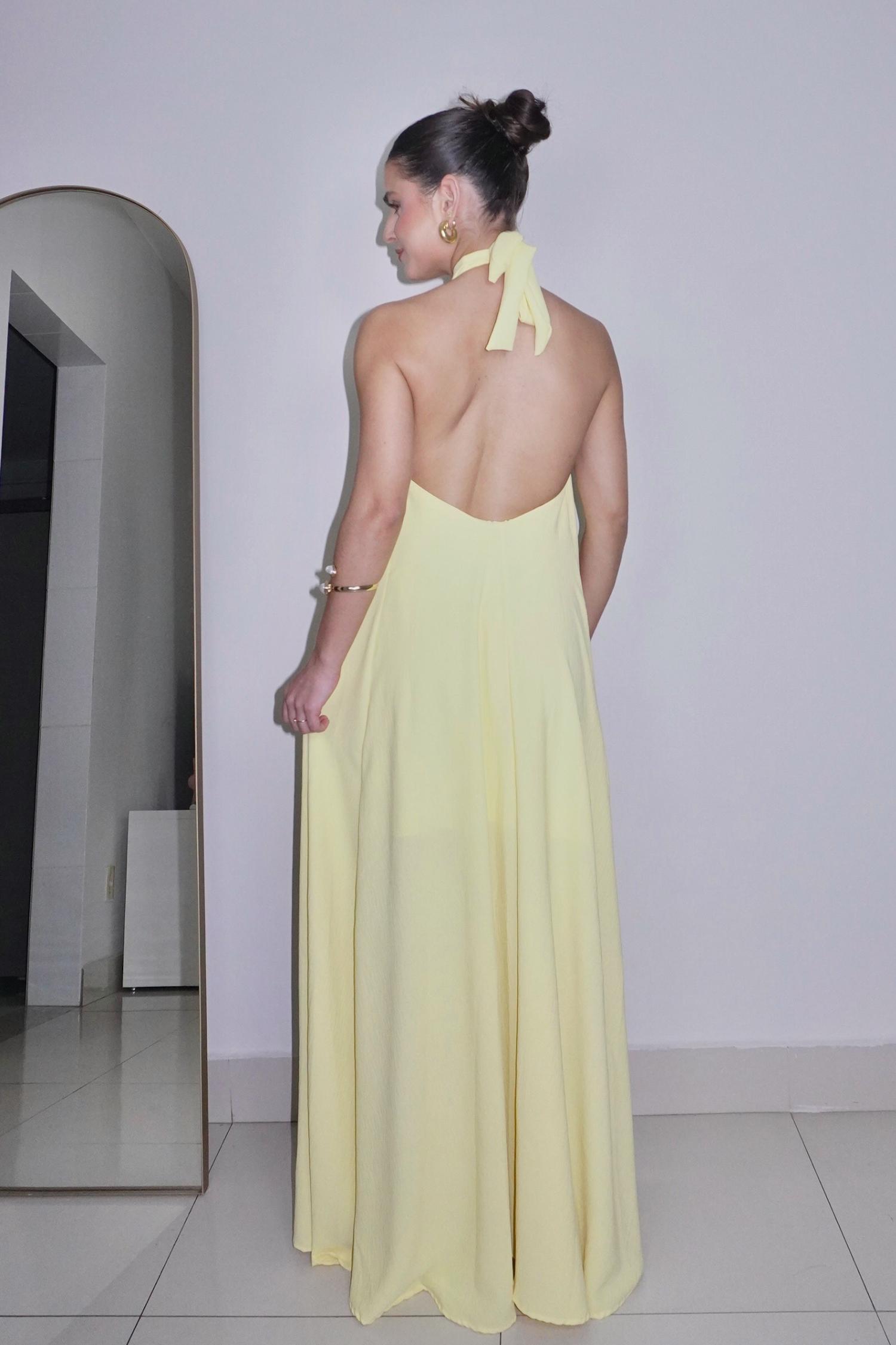 VESTIDO JADE AMARELO MANTEIGA - Longo com decote nas costas