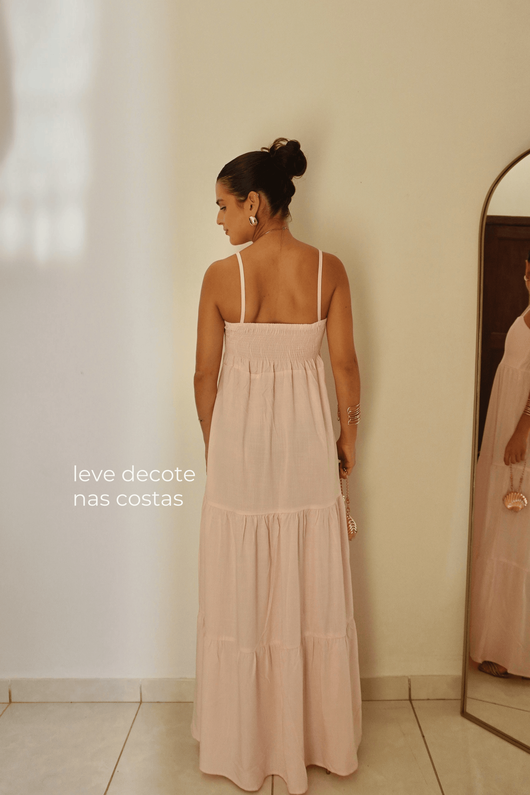 VESTIDO AURORA ROSA BEBÊ - Longo boho chic