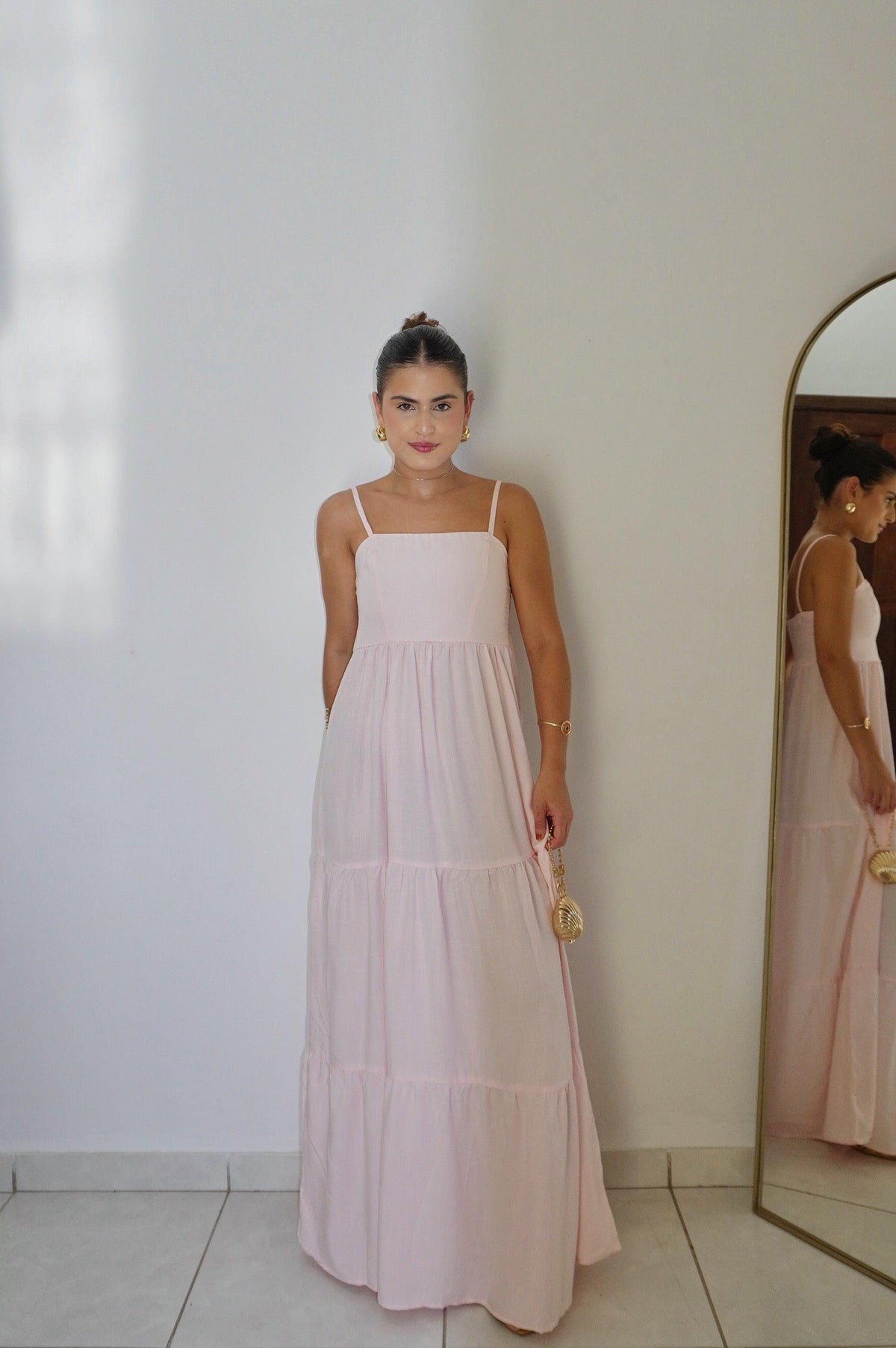 VESTIDO AURORA ROSA BEBÊ - Longo boho chic