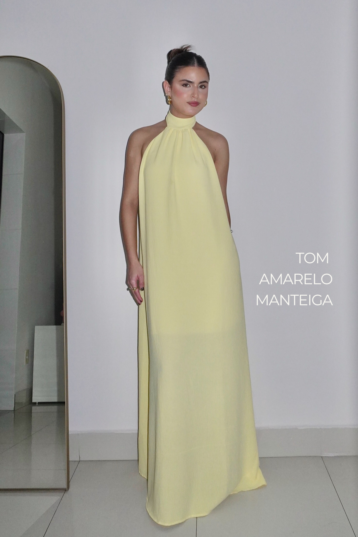 VESTIDO JADE AMARELO MANTEIGA - Longo com decote nas costas