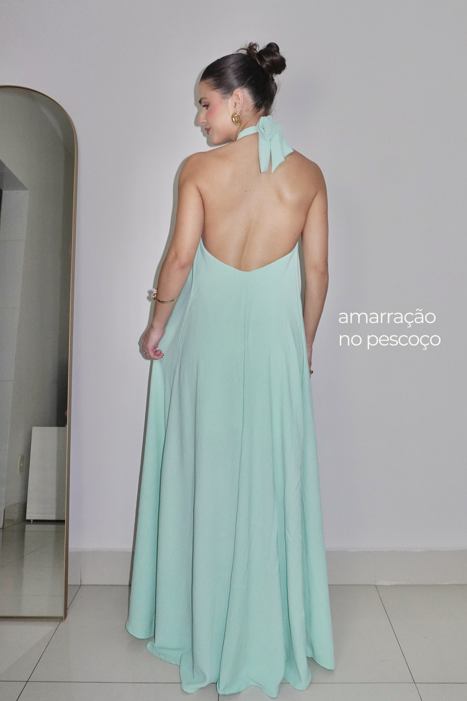 VESTIDO JADE AZUL TIFFANY - Longo com decote nas costas