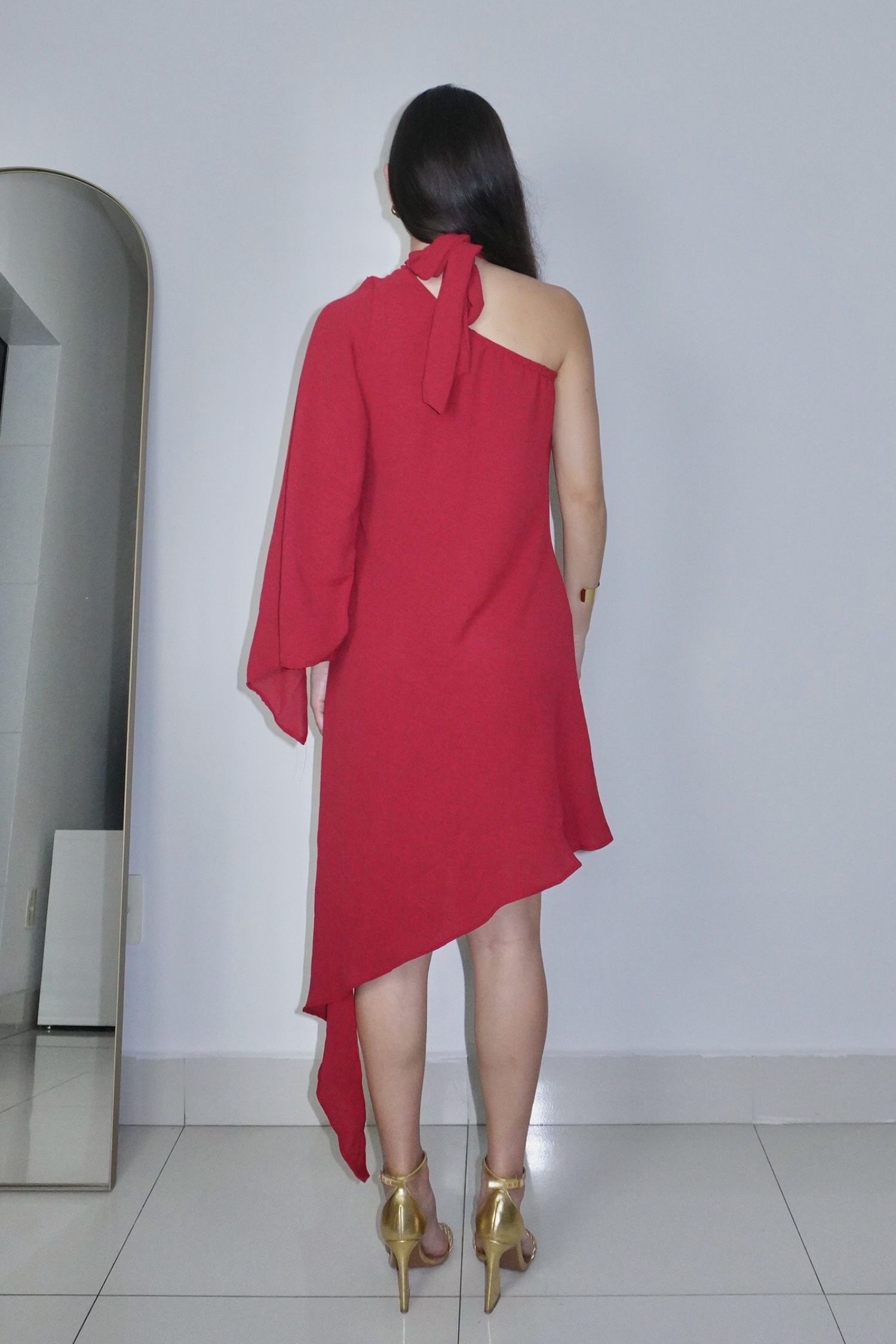 VESTIDO HELENA VERMELHO ESCARLATE - Curto assimétrico