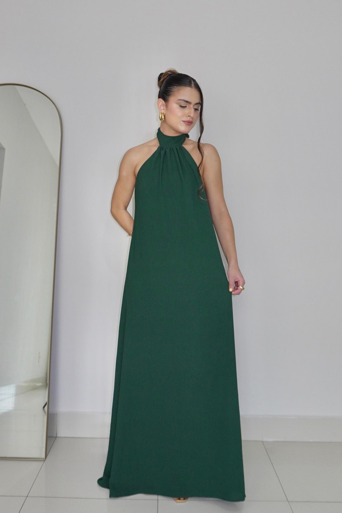 VESTIDO JADE VERDE ESMERALDA - Longo com decote nas costas