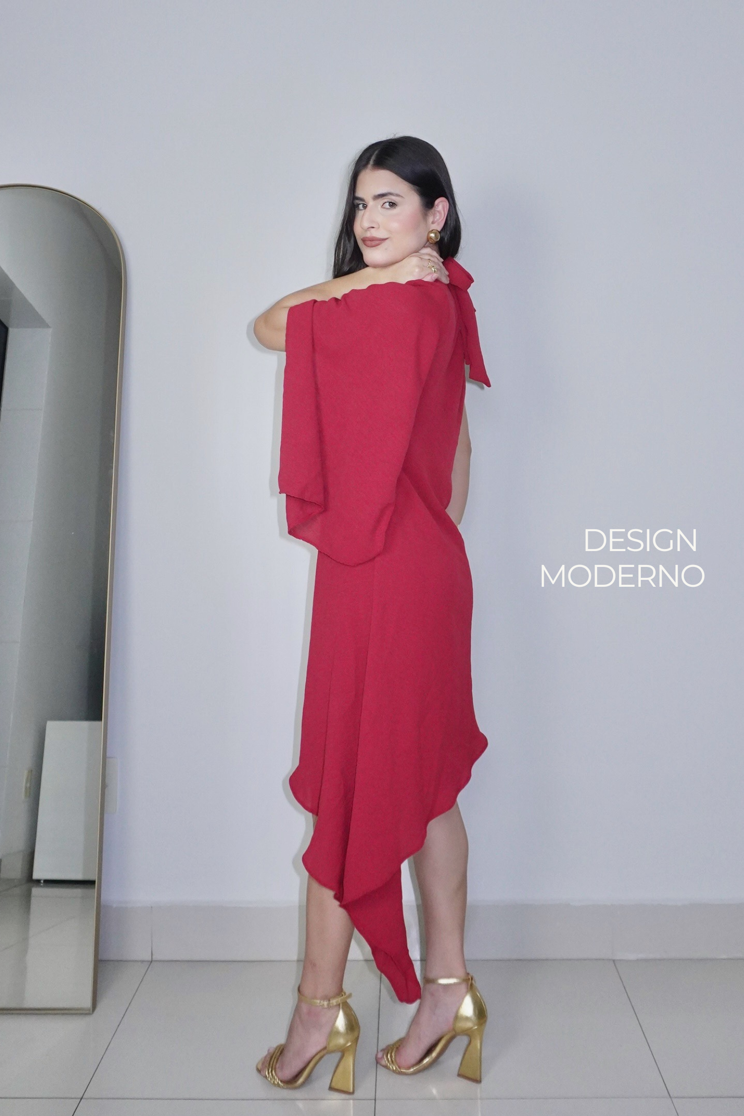 VESTIDO HELENA VERMELHO ESCARLATE - Curto assimétrico
