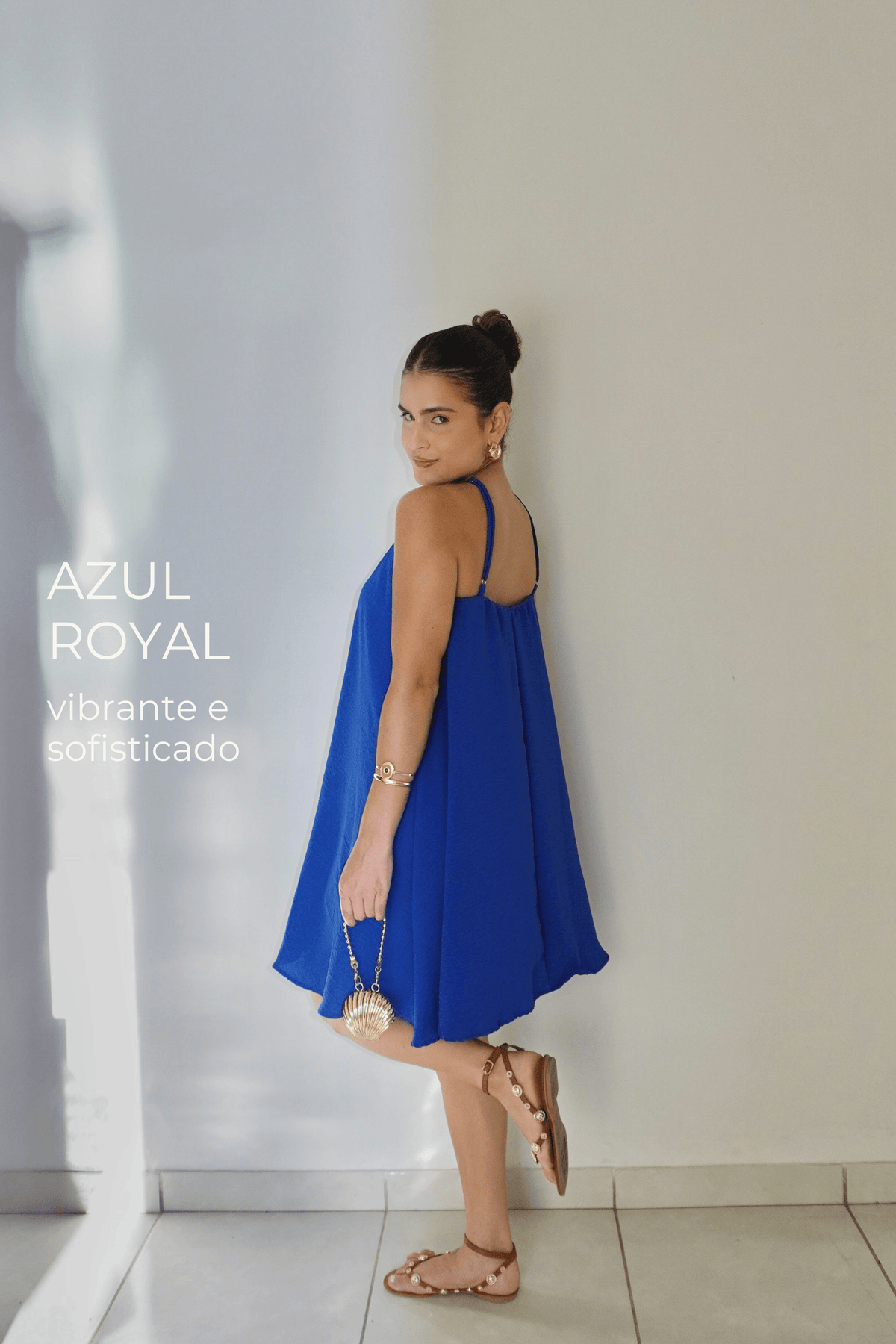 VESTIDO CELESTE AZUL ROYAL - Curto com alça regulável