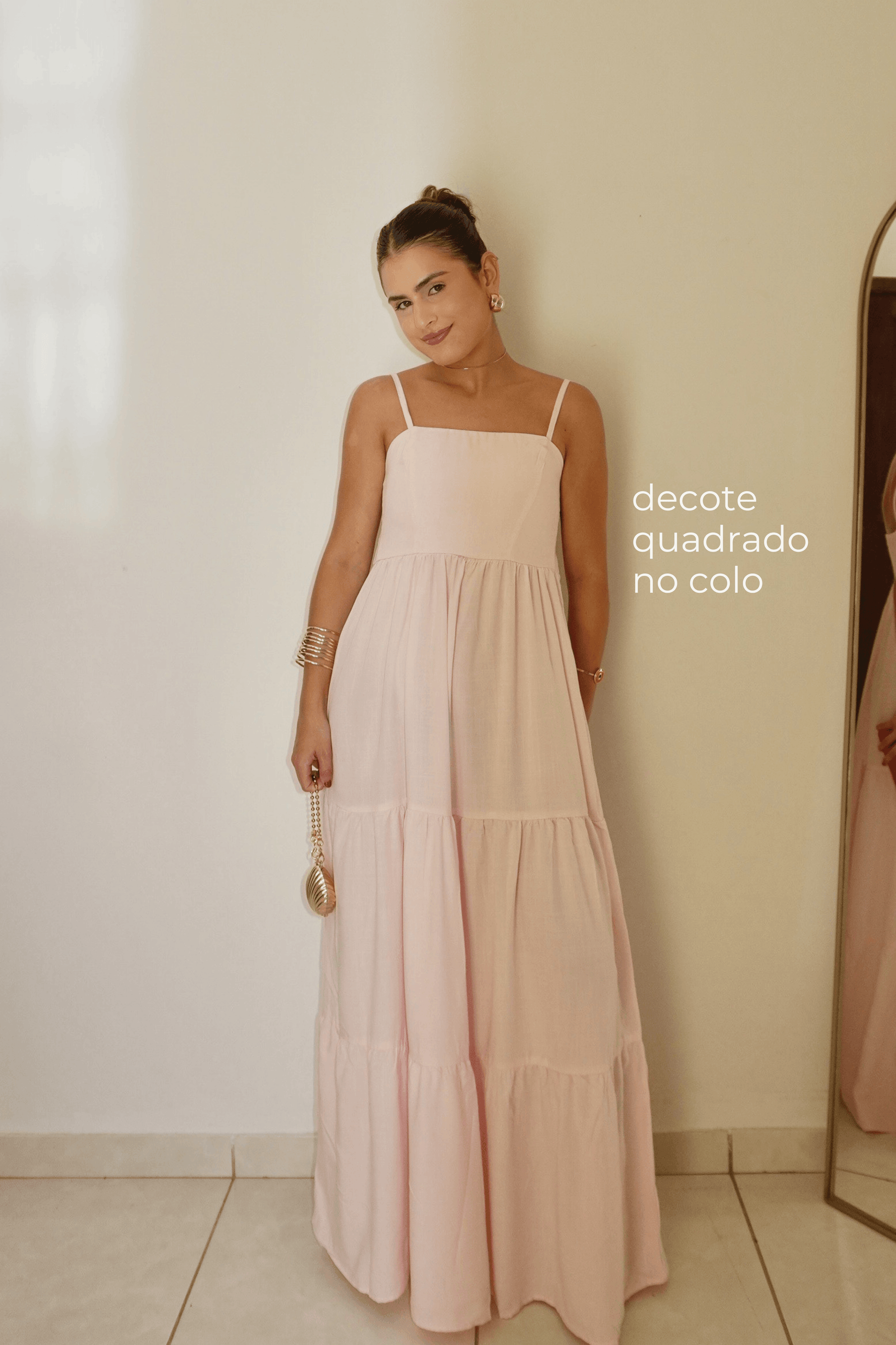 VESTIDO AURORA ROSA BEBÊ - Longo boho chic