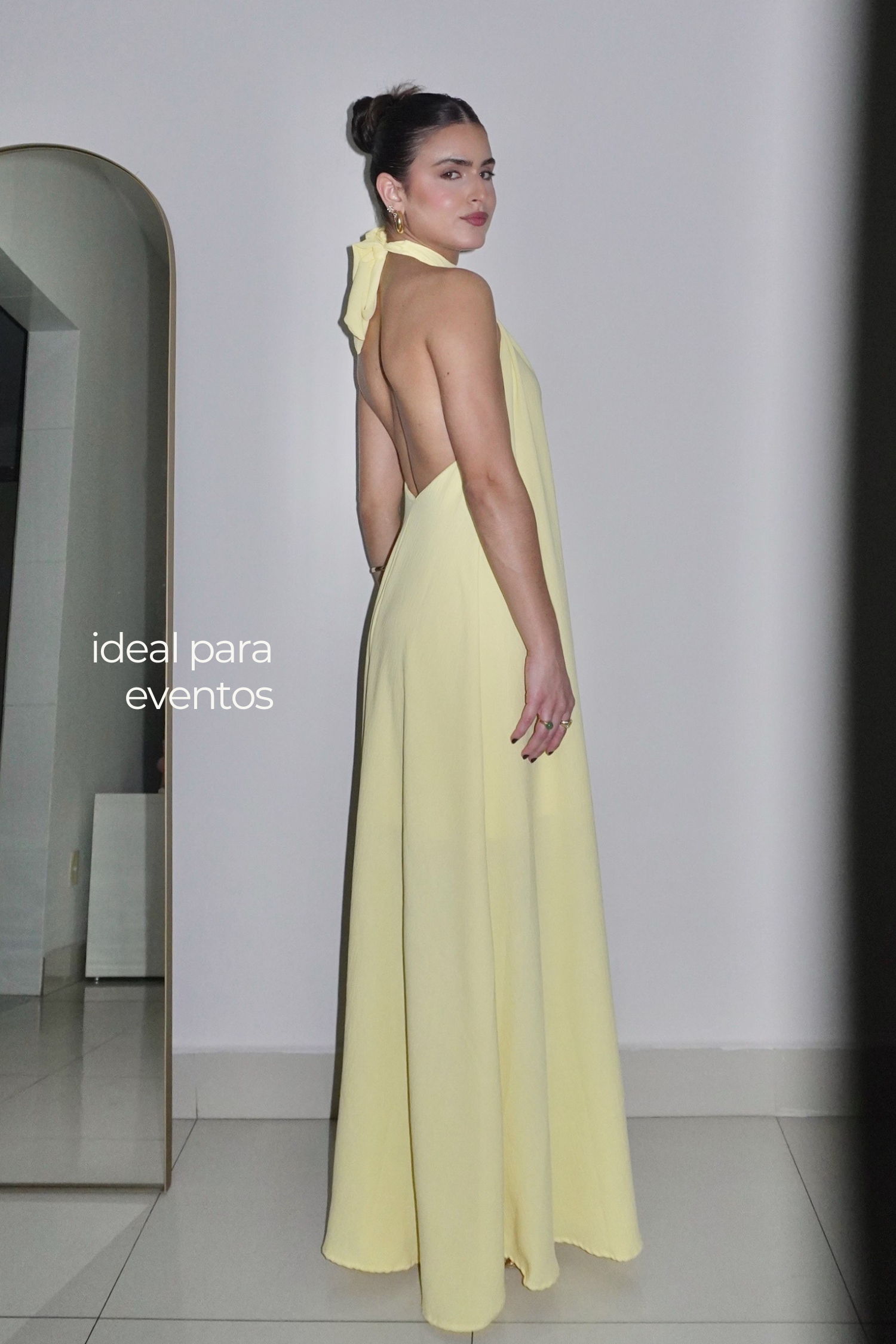 VESTIDO JADE AMARELO MANTEIGA - Longo com decote nas costas