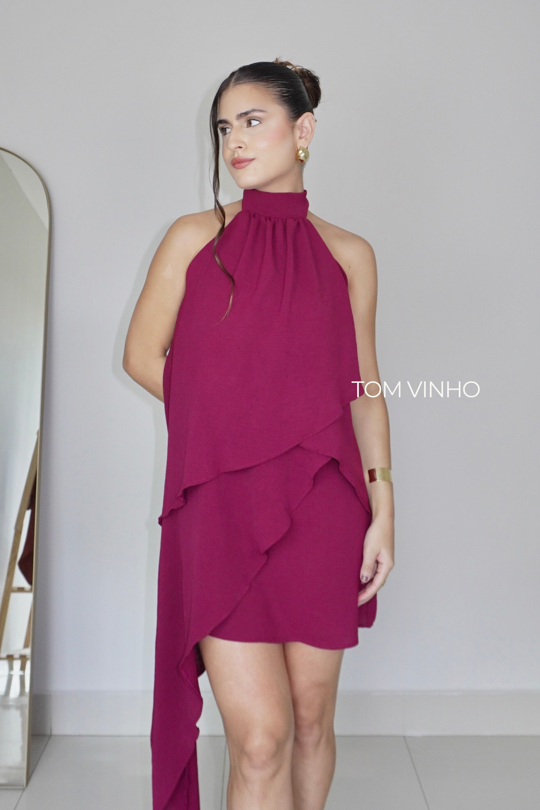 VESTIDO SOL MARSALA - Curto com babados